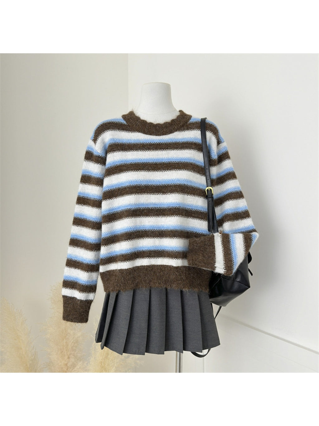 Autumn and Winter Women'S Simple and Versatile Striped Crew Neck Pullover Long-sleeve Sweater | Casual Style, Solid Color Pattern