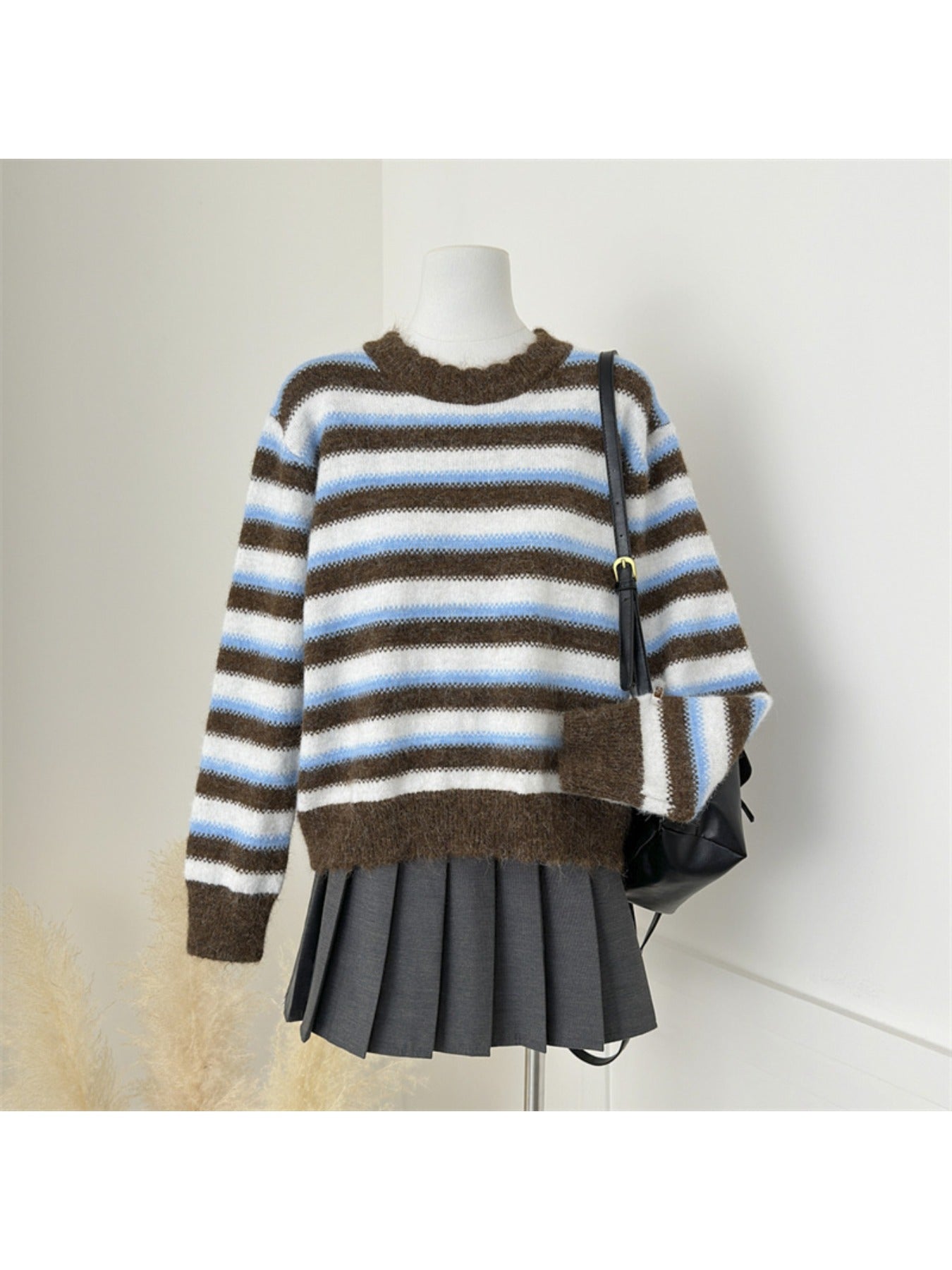 Autumn and Winter Women'S Simple and Versatile Striped Crew Neck Pullover Long-sleeve Sweater | Casual Style, Solid Color Pattern