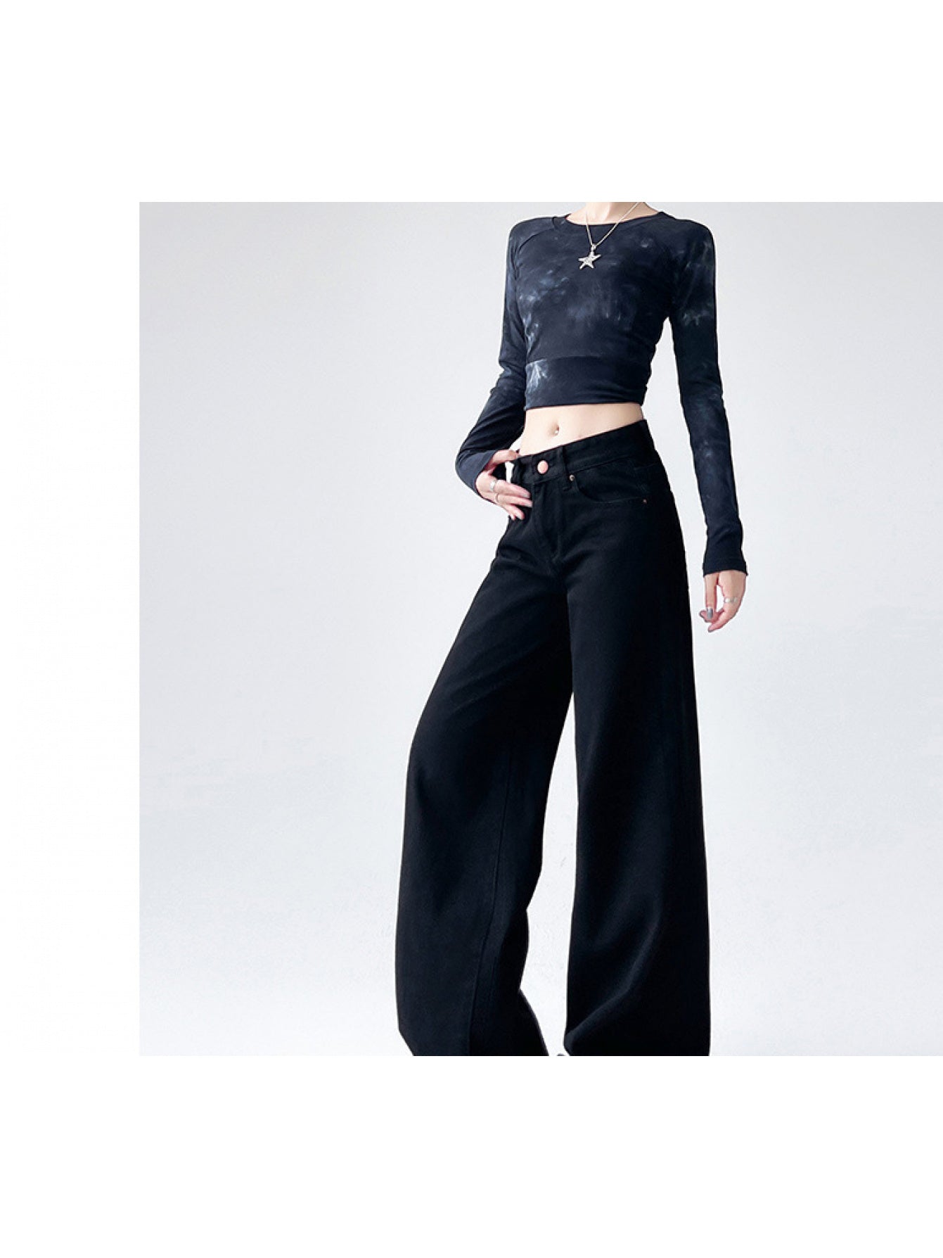 Loose High-waisted Draped Lazy Straight-leg Jeans for Women
