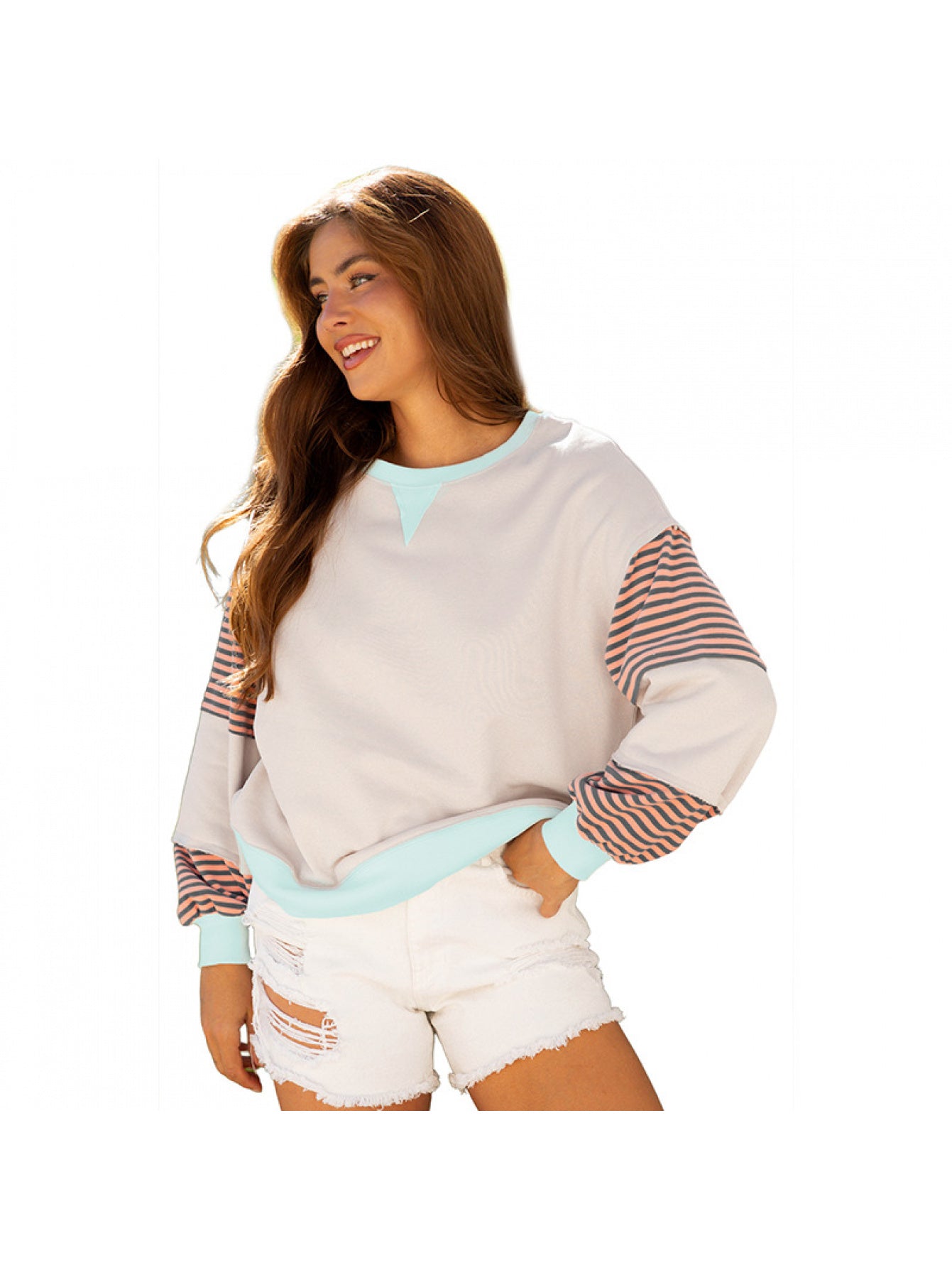 Casual, loose-fitting, versatile long-sleeved top, new striped round neck sweatshirt women.