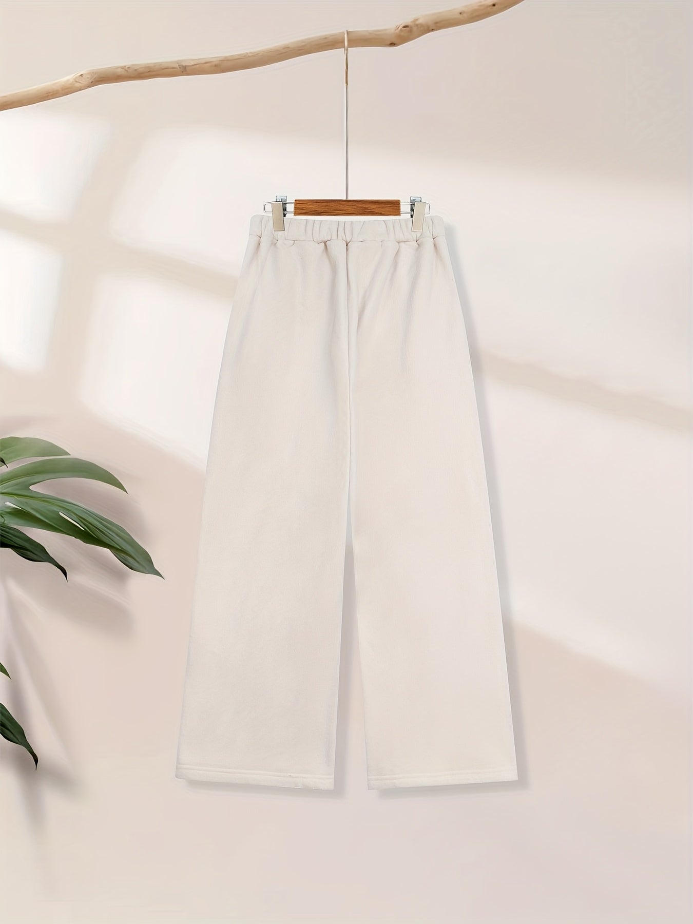 Women's -Lined Wide-Leg Pants Winter Thermal Trousers - Cozy Loose-Fit Solid Color Pants with Wide Leg Opening, Machine Washable Warm Pants for Fall\Winter