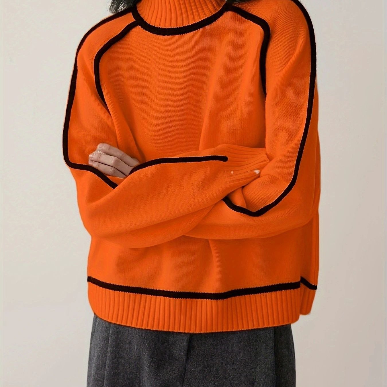 Women'S Oversized Round Neck Sweater - Soft Melard Texture, Solid Color Casual Loose Fit Pullover for Spring\Autumn, European Sizing (US Size Exclusive) - Cozy Layering Piece for Everyday & Semi-Formal Outfits