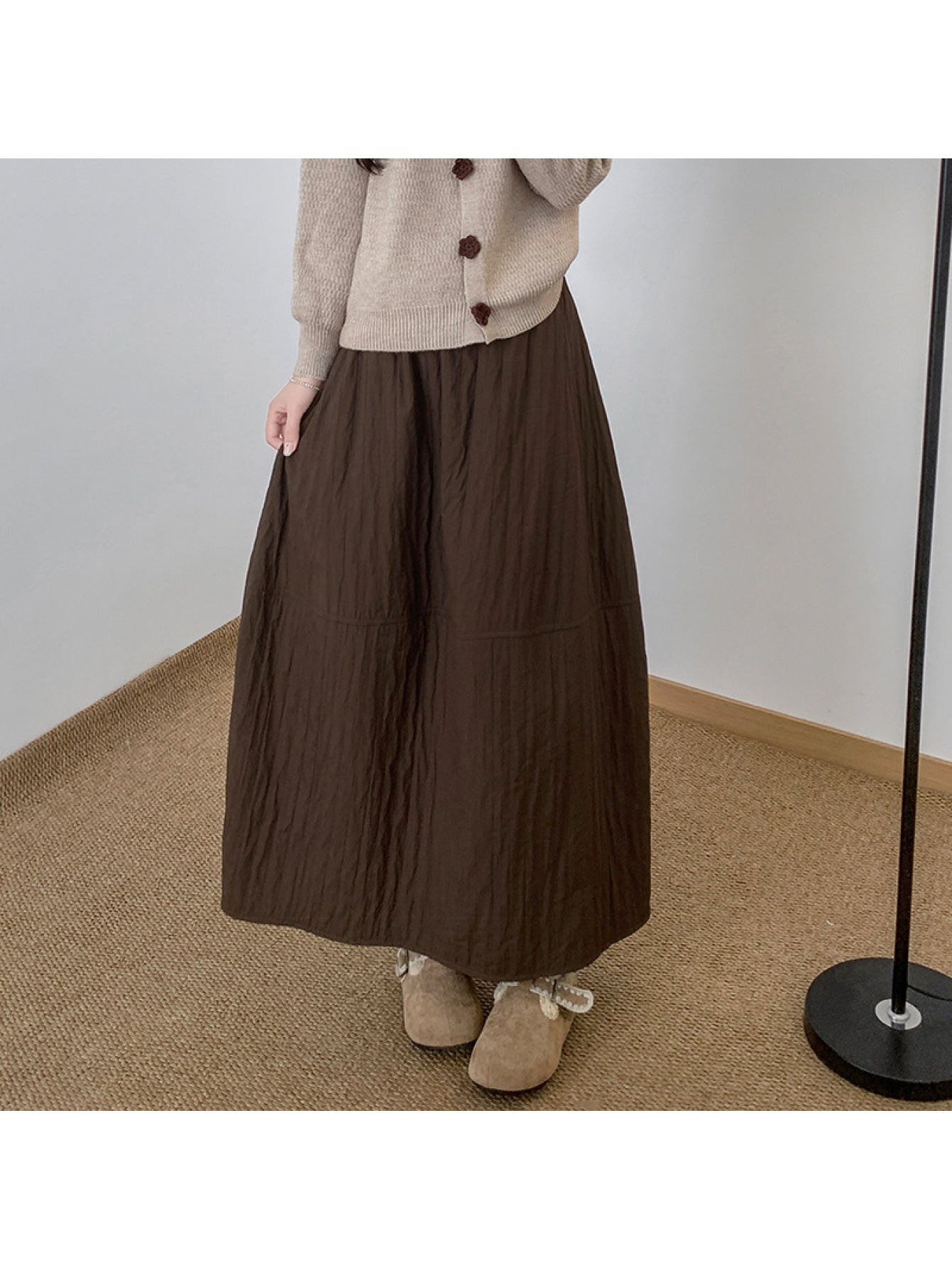 Japanese Retro Textured Three-Dimensional Flower Bud Skirt | Suitable for Weight Below 165.35LB, Women Autumn Winter Quilted Warm Half-Length A-Line Umbrella Skirt with Fake Pockets