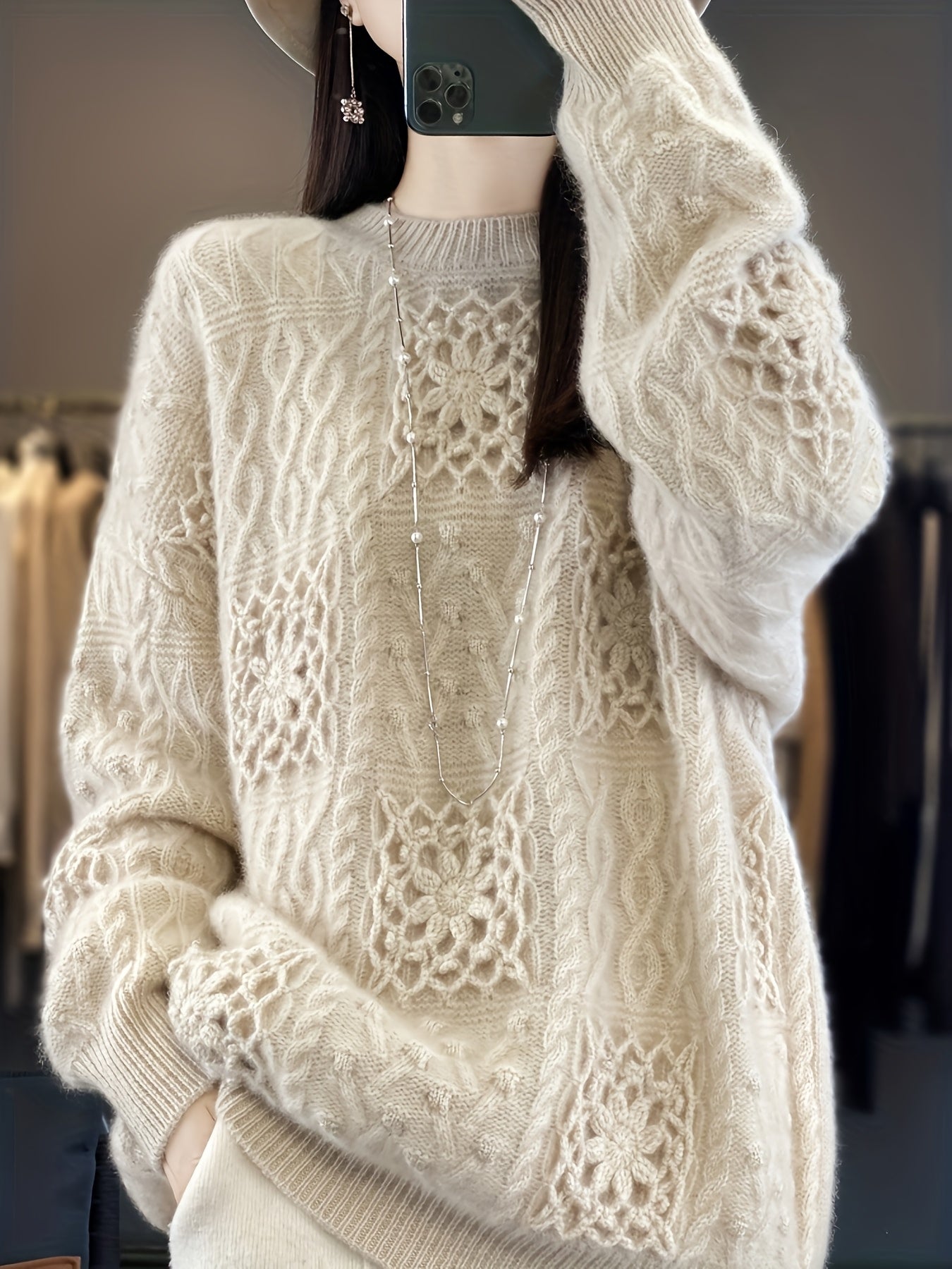 Hand-Wool Sweater 2025 Autumn\Winter New Arrival - Heavyweight Hand- Wool Sweater, Loose-Fit Warm Base Layer Sweater