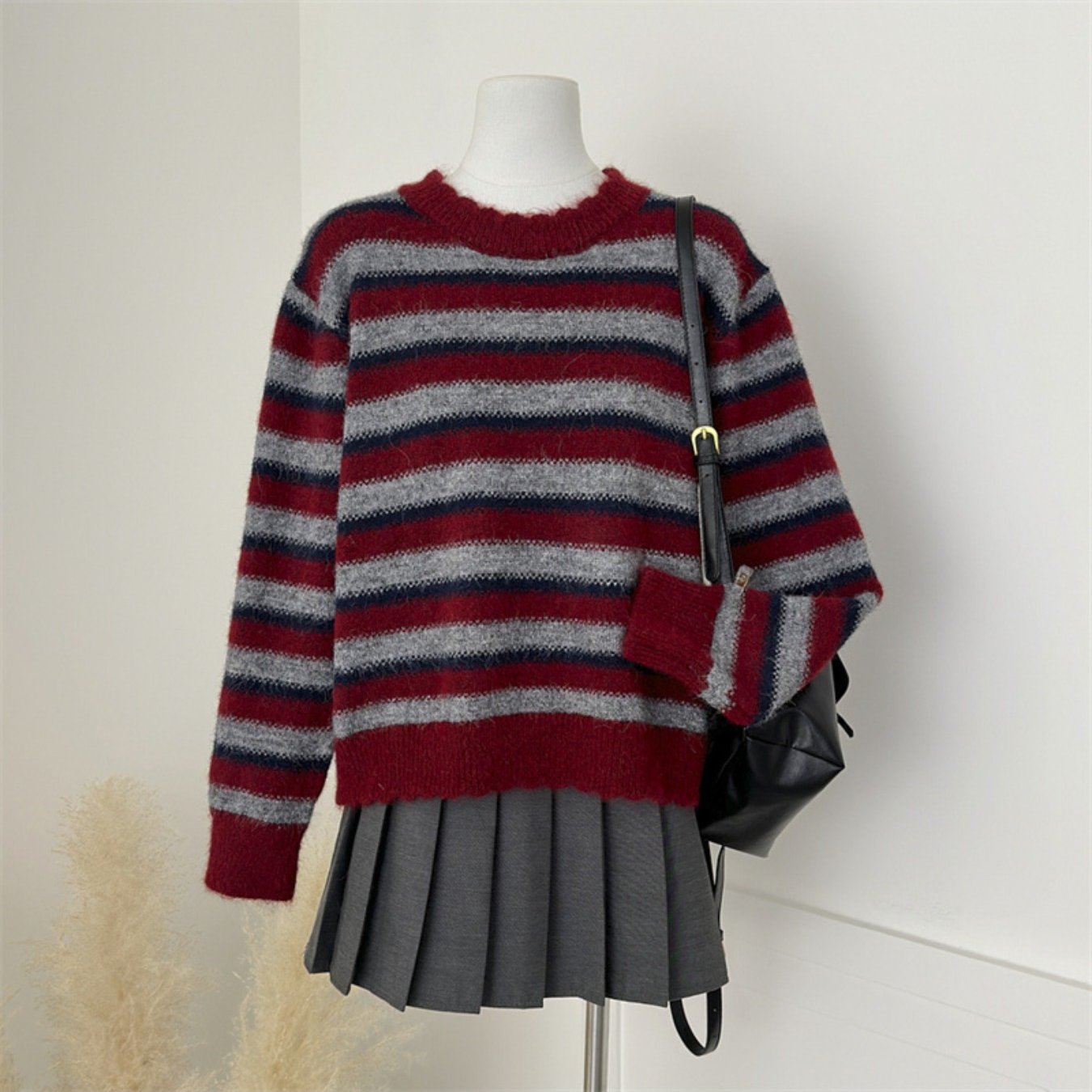 Autumn and Winter Women'S Simple and Versatile Striped Crew Neck Pullover Long-sleeve Sweater | Casual Style, Solid Color Pattern