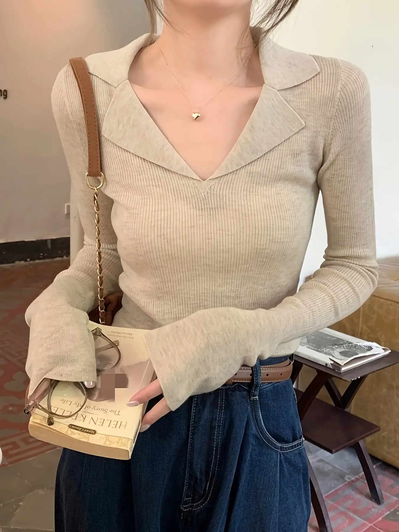 Women'S Elegant V-Neck Sweater - Slim Fit Long Sleeve Office & Everyday Top, Soft Sweater for Fall\Winter, Chic Layering Piece for Women, Professional & Casual Outfits