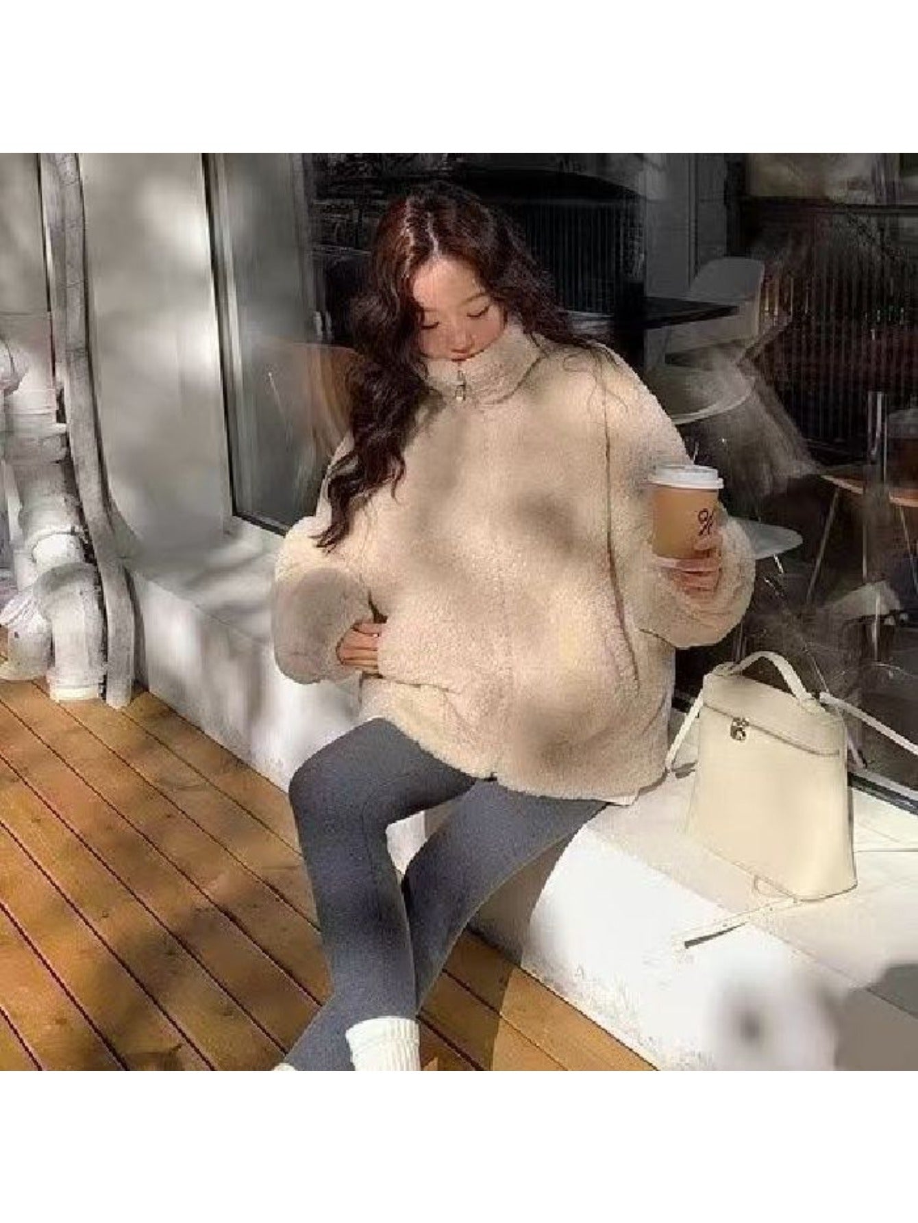 2025 Hot-selling American-style Imitation Lamb Fleece Lined Thickened Coat for Women, Loose -padded Jacket, Plush -padded Coat, Fleece Sweatshirt Jacket