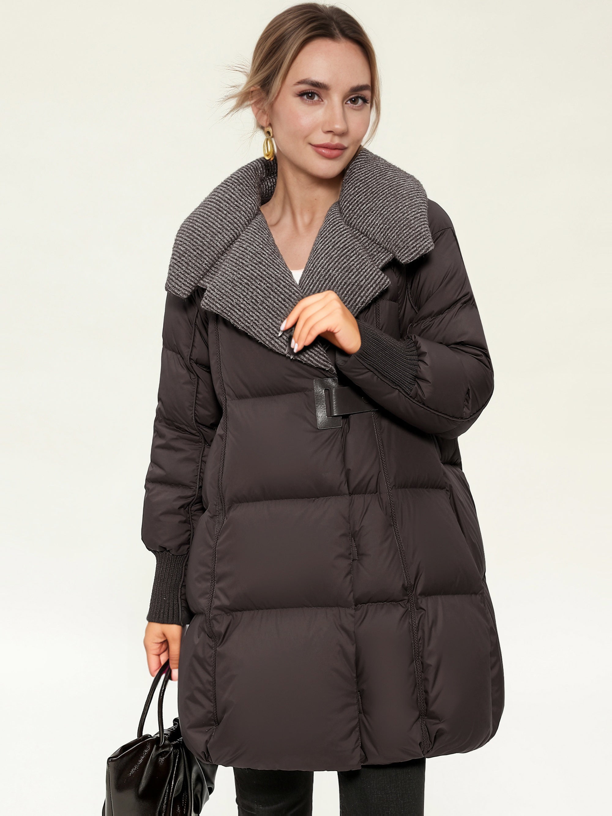 Korean-Style Design for Commuting And Casual Wear, Featuring a Coffee Color Block with a Cinched Waist, This New Autumn And Winter