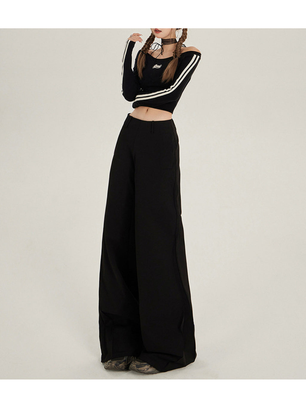 Retro Low-Rise Wide-Leg Flared Trousers | Casual Solid Color, All-Season