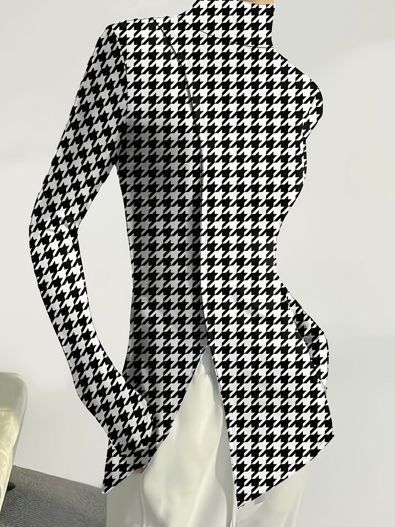 Women's Elegant High-Neck Long-Sleeve Turtleneck Top with Asymmetrical Hem - Sleek Fit Solid Color Black Shirt, Machine Washable All-Season Versatile Top for Casual & Formal Wear, Formal Clothing, Modern Fashion, Smooth Fabric