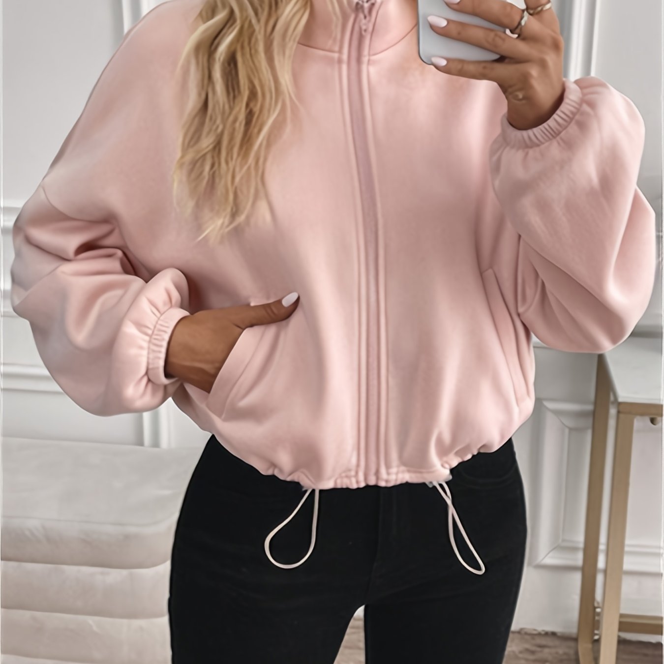 Women'S Casual Jacket with Long Sleeves, Featuring a Zipper And Drawstring, Stylish Attire for The Fall And Winter Seasons