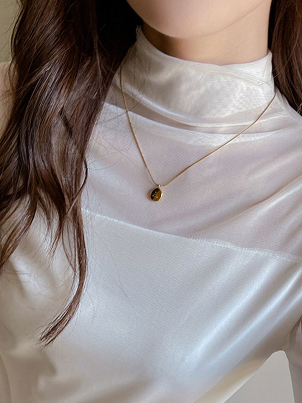 Mesh Patchwork Long-Sleeved Base Shirt | Women'S Autumn and Winter Semi-Turtleneck Fashion High-End Inner Top with Contrast Mesh Details