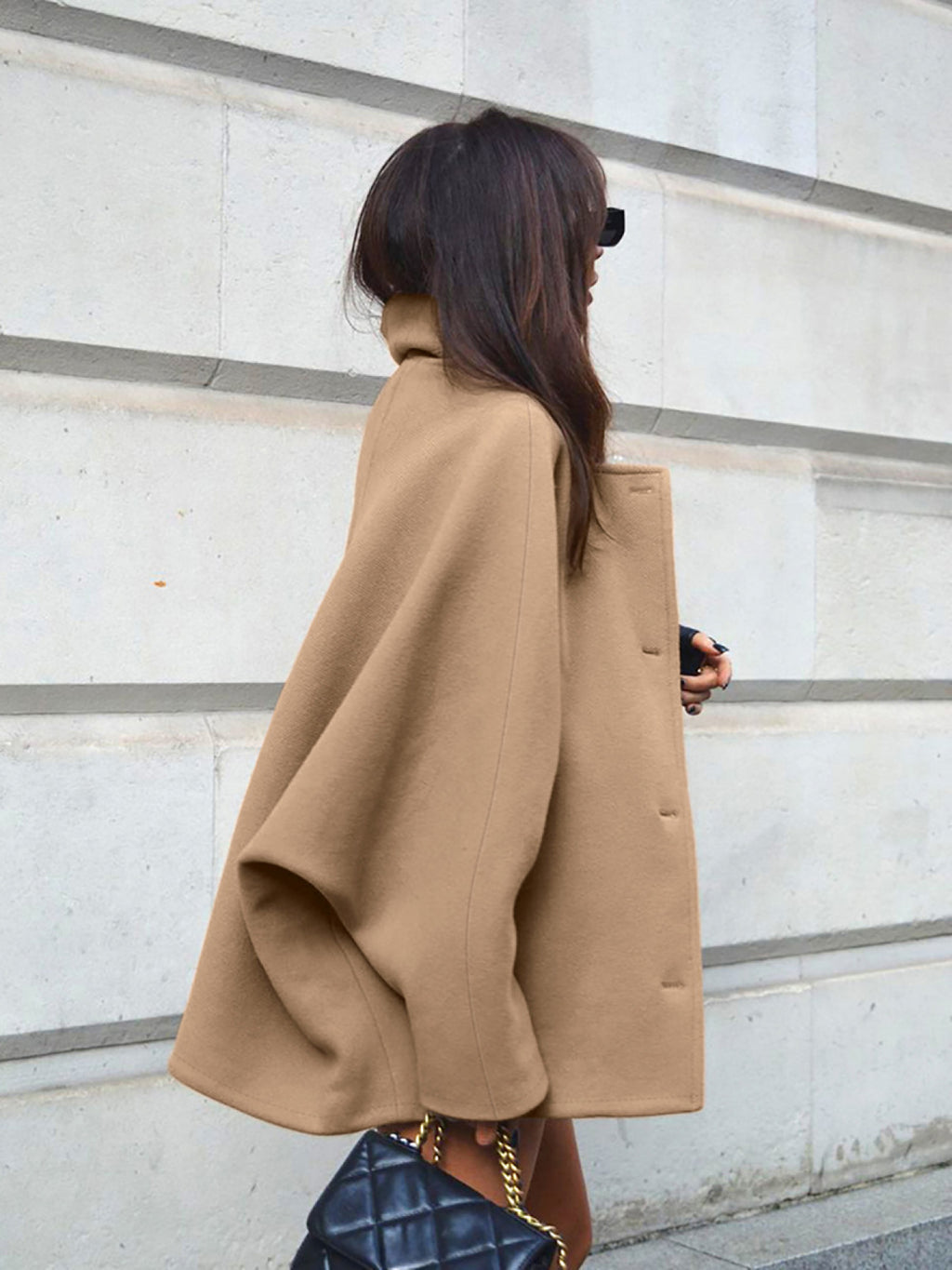 Autumn Fashion High-End Brown Lapel Batwing Sleeve Cardigan Coat European and American Cross-Border Simple Commuter Women's Clothing