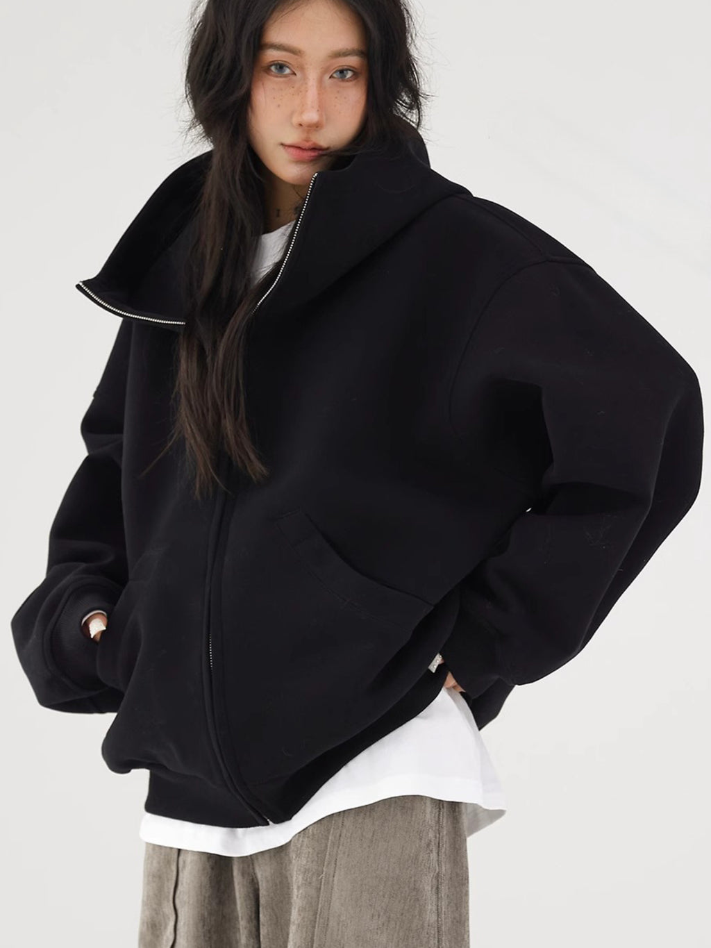 Women'S Heavyweight Hooded Cardigan Sweater Jacket - Full-Zip Winter Coat with Full-Length Zipper, Thickened Warm Insulation, Casual Elegant Outerwear for Fall & Winter