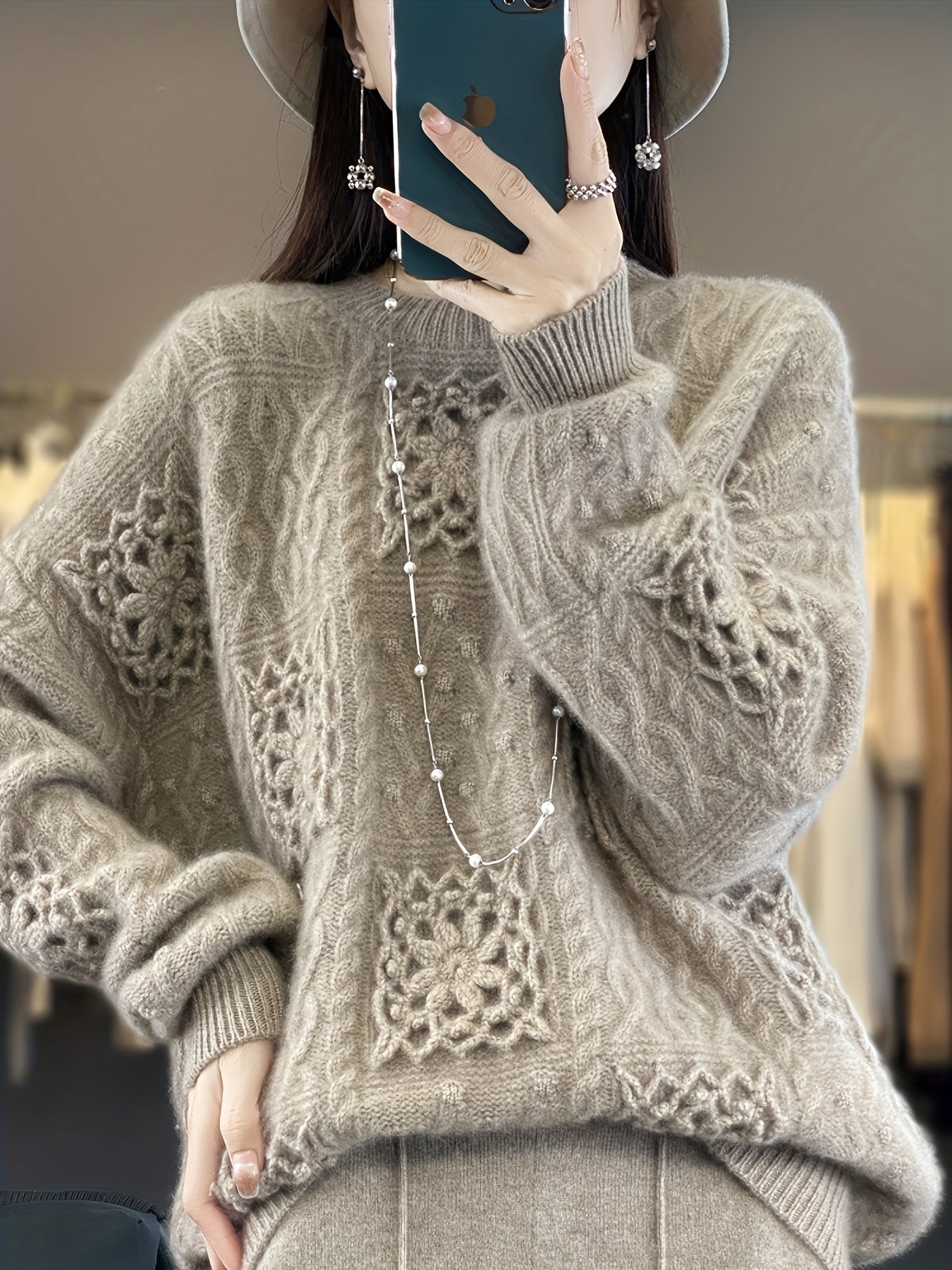 Hand-Wool Sweater 2025 Autumn\Winter New Arrival - Heavyweight Hand- Wool Sweater, Loose-Fit Warm Base Layer Sweater
