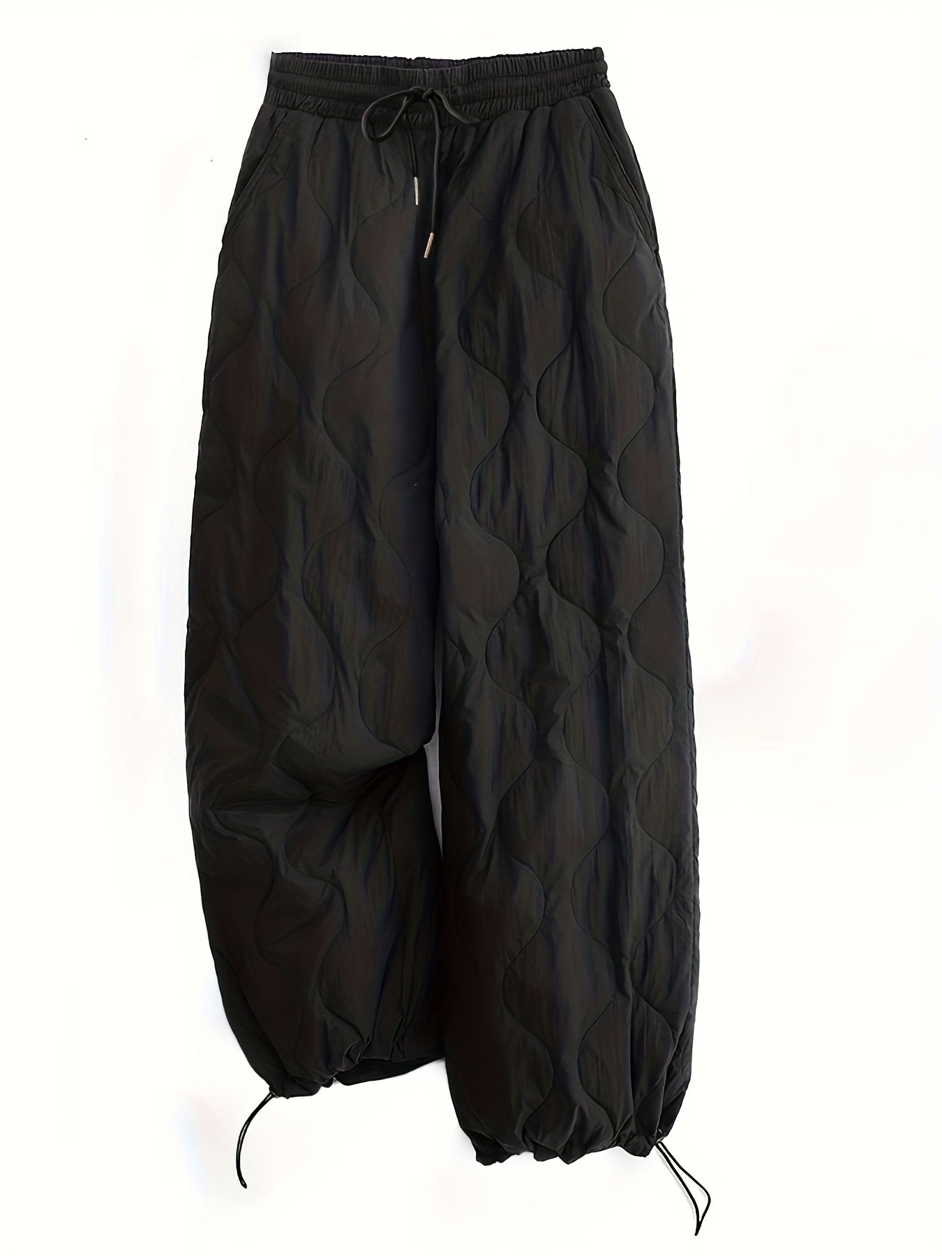 Women'S Vintage Winter Thermal Harem Pants | Full-Length Wide-Leg Trousers with Elastic Waist & Cuff, Thick Black, Machine Washable, Loose Fit for Skiing, Casual Outdoors, Cold Weather