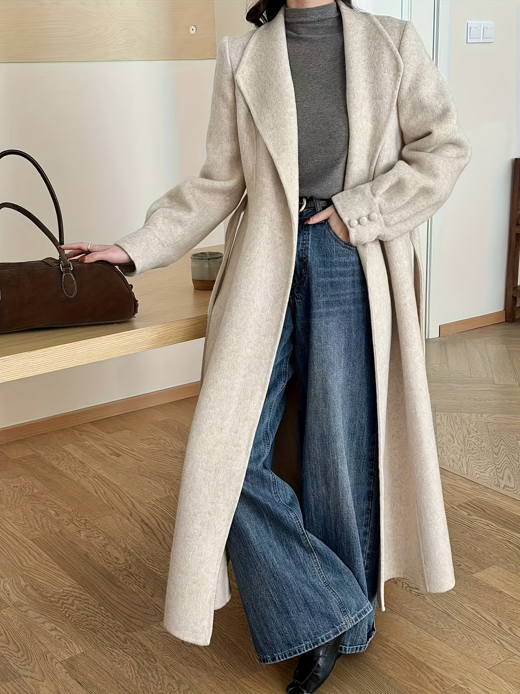 Women's Wool Coat, Elegant Solid Color, Button Details, Versatile Commuter Style, Autumn-Winter, Ideal Gift for Women and Christmas