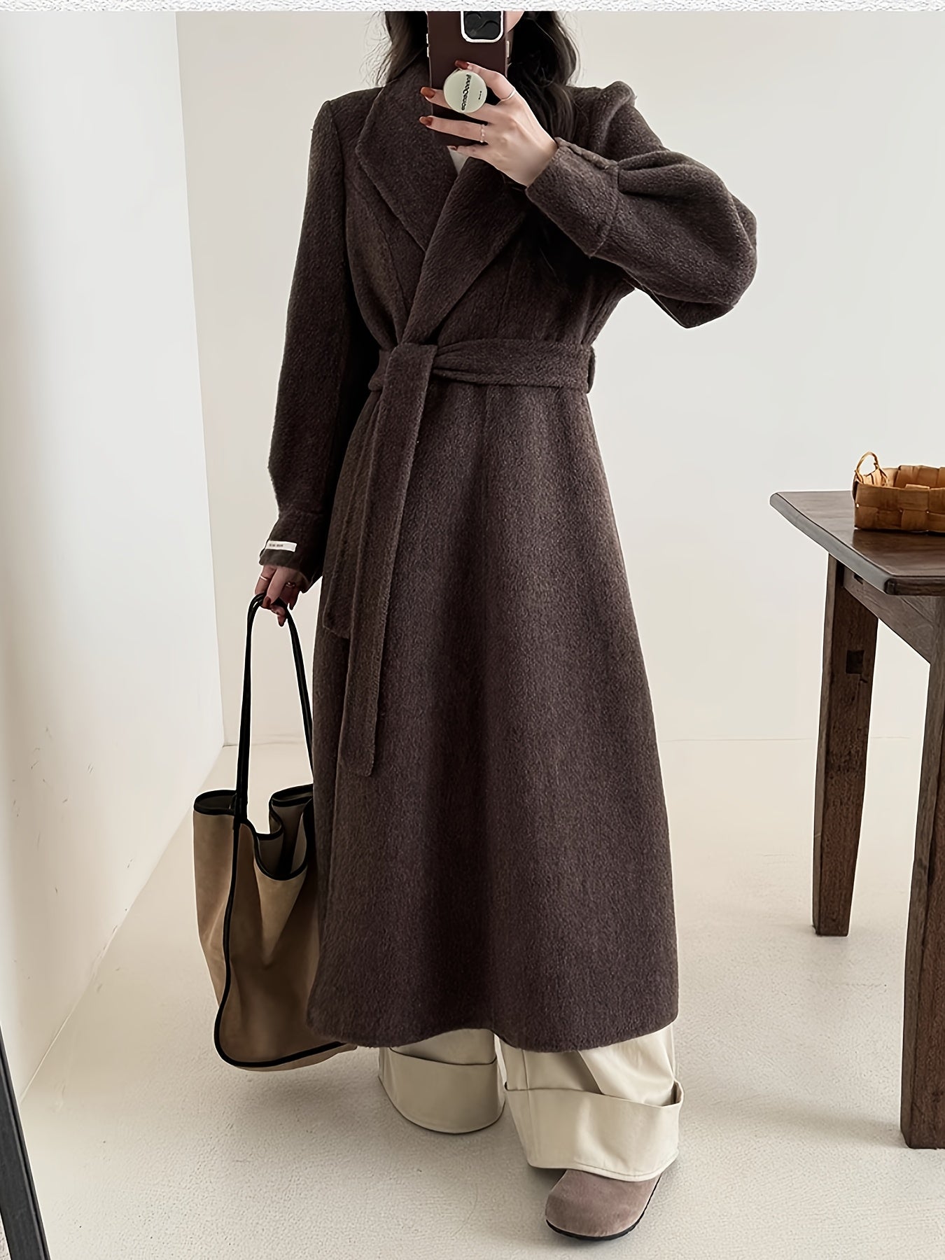 Women's Wool Coat, Elegant Solid Color, Button Details, Versatile Commuter Style, Autumn-Winter, Ideal Gift for Women and Christmas