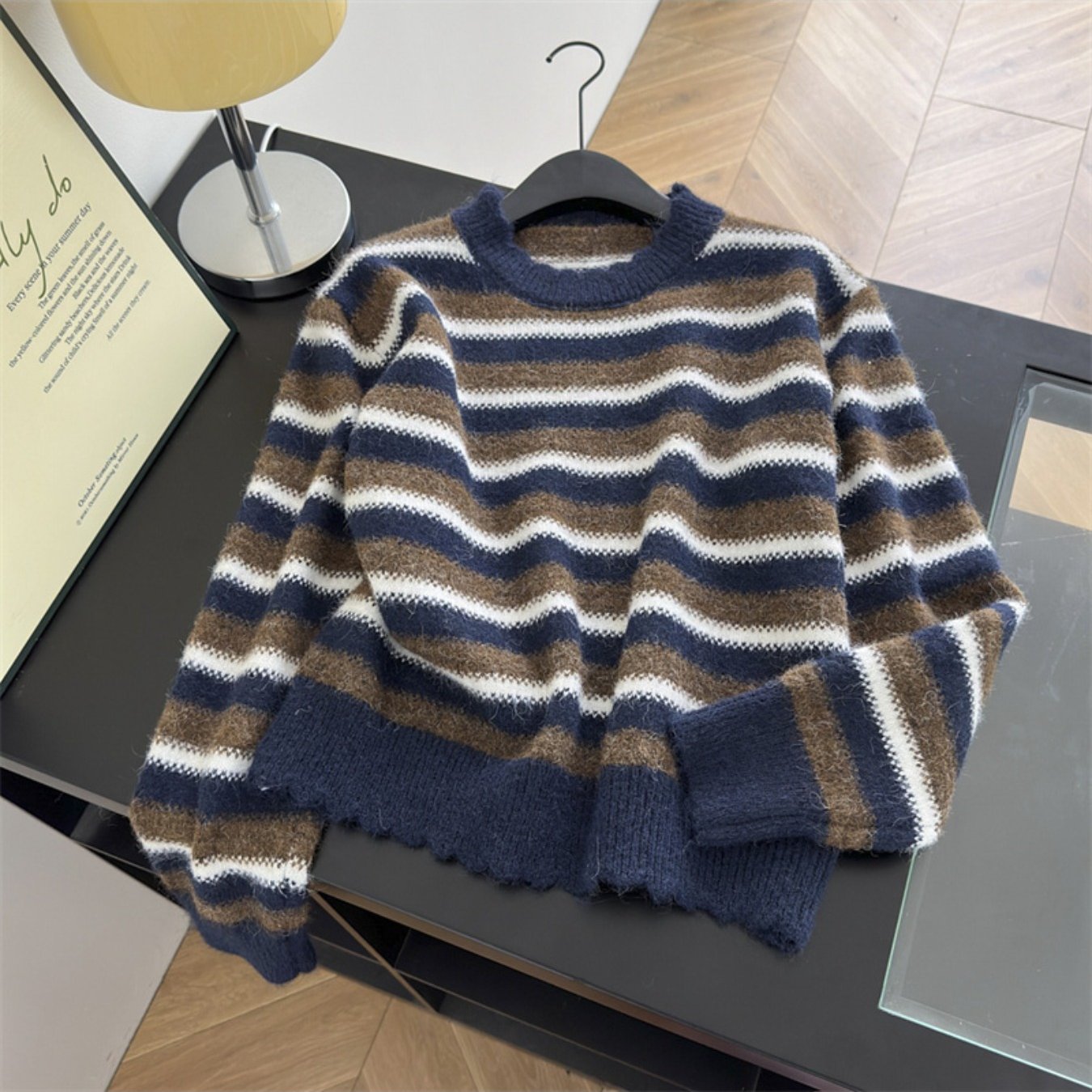 Autumn and Winter Women'S Simple and Versatile Striped Crew Neck Pullover Long-sleeve Sweater | Casual Style, Solid Color Pattern