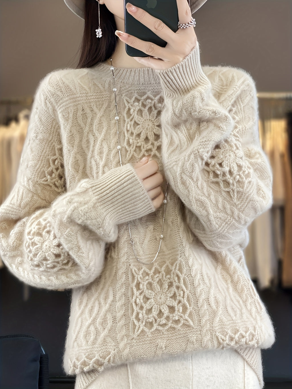 Hand-Wool Sweater 2025 Autumn\Winter New Arrival - Heavyweight Hand- Wool Sweater, Loose-Fit Warm Base Layer Sweater