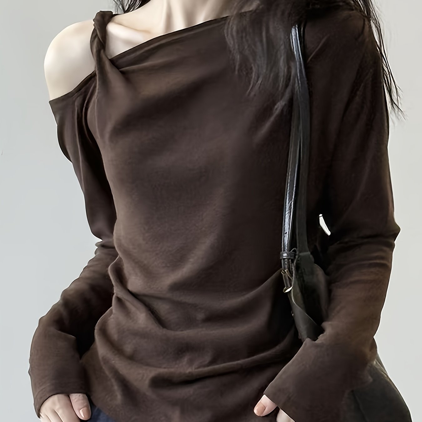 Ladies' Elegant Off Shoulder Long Sleeved T-shirt Top | Irregular Design, Versatile for Banquets, Dates, Festivals, Daily Life, Leisure, Celebrations, Tourism