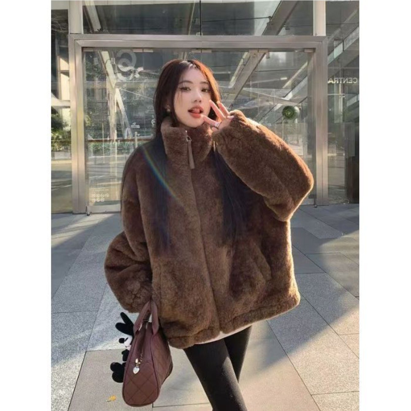 2025 Hot-selling American-style Imitation Lamb Fleece Lined Thickened Coat for Women, Loose -padded Jacket, Plush -padded Coat, Fleece Sweatshirt Jacket