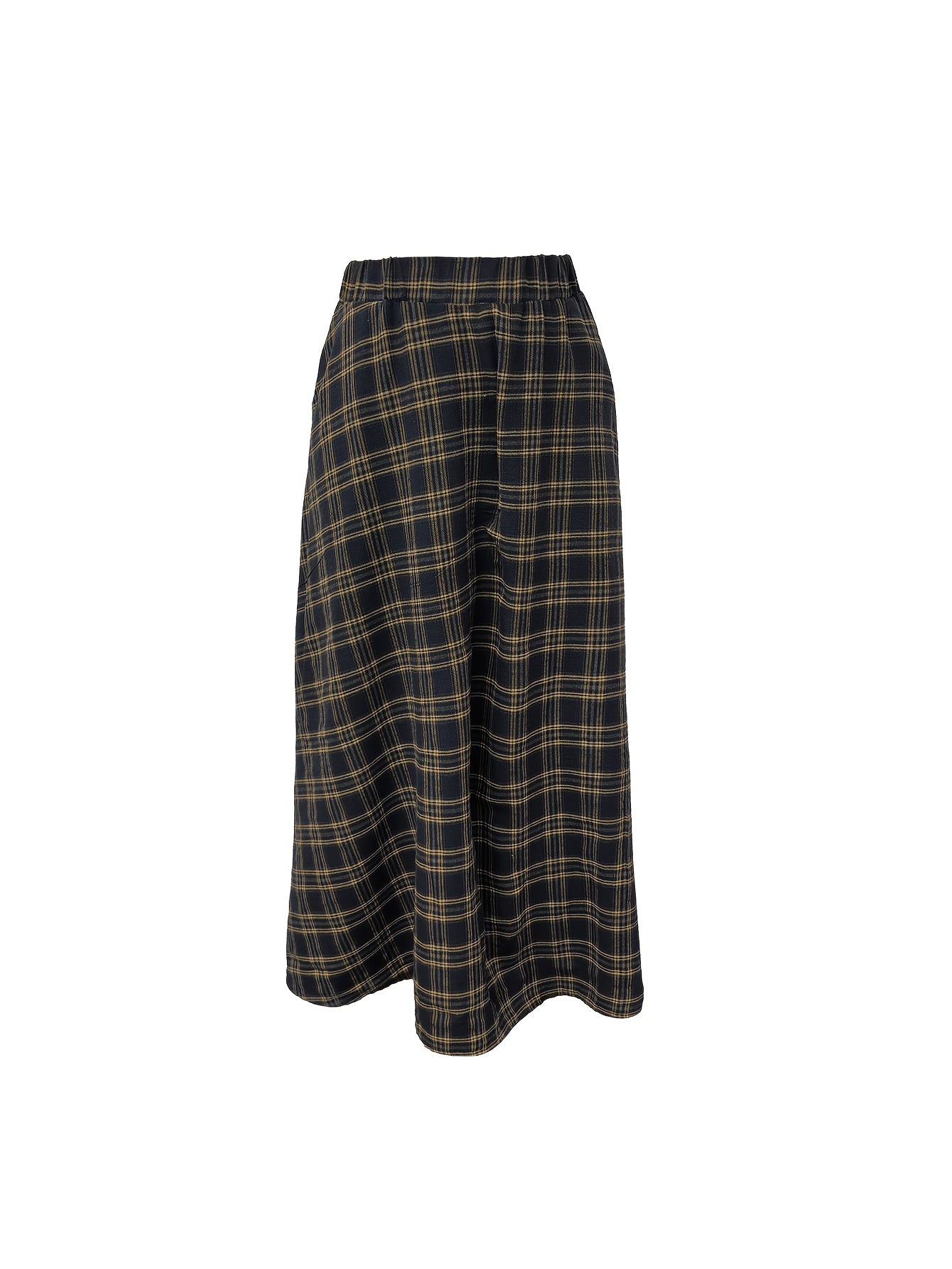 Vintage Plaid Skirt | Coffee-Colored High-Waist Flared A-Line, Mid-Length Forest-Style Versatile Skirt That Is Slim-Fitting And Hip-Covering, Ideal for Autumn and Winter