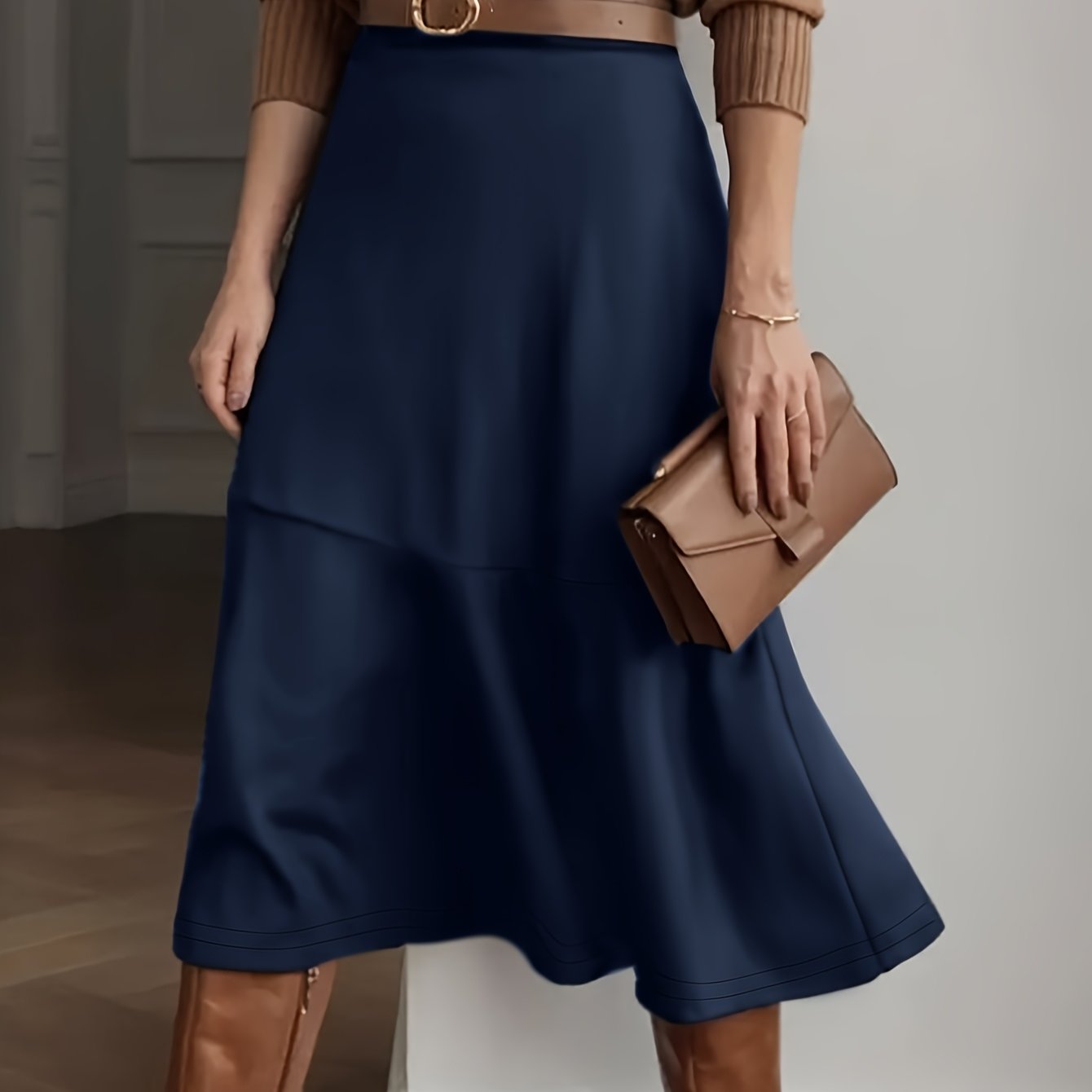 Women'S Fashionable And Elegant All-Match Half-Skirt | Solid Color Elastic Waistband, Suitable For Autumn And Winter