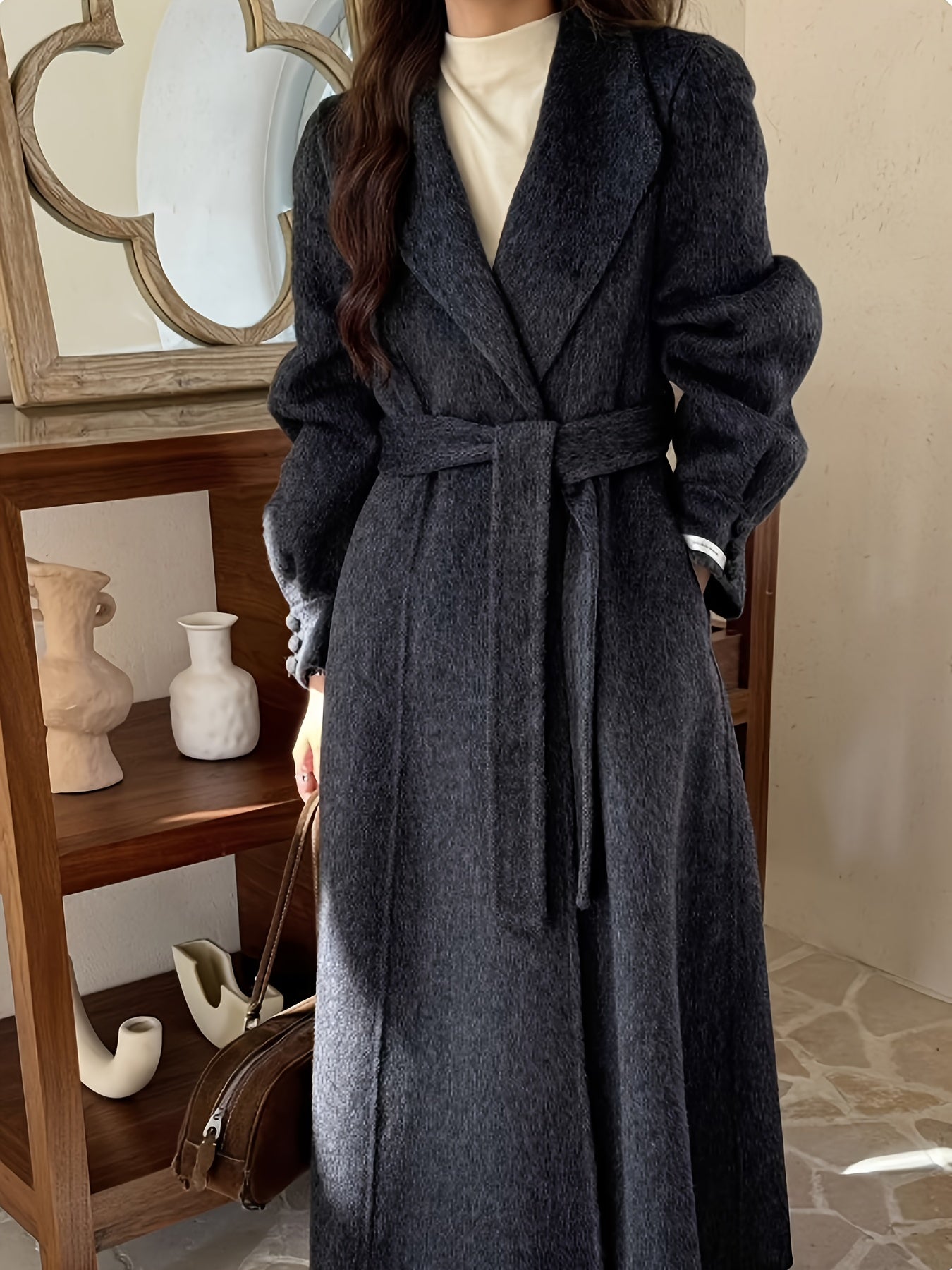 Women's Wool Coat, Elegant Solid Color, Button Details, Versatile Commuter Style, Autumn-Winter, Ideal Gift for Women and Christmas