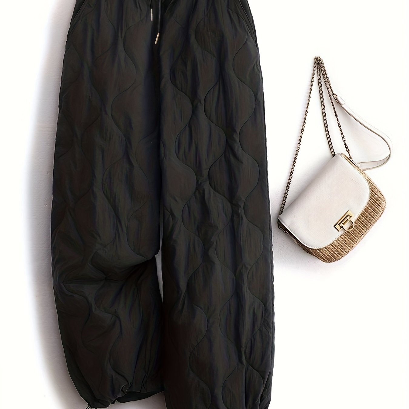 Women'S Vintage Winter Thermal Harem Pants | Full-Length Wide-Leg Trousers with Elastic Waist & Cuff, Thick Black, Machine Washable, Loose Fit for Skiing, Casual Outdoors, Cold Weather