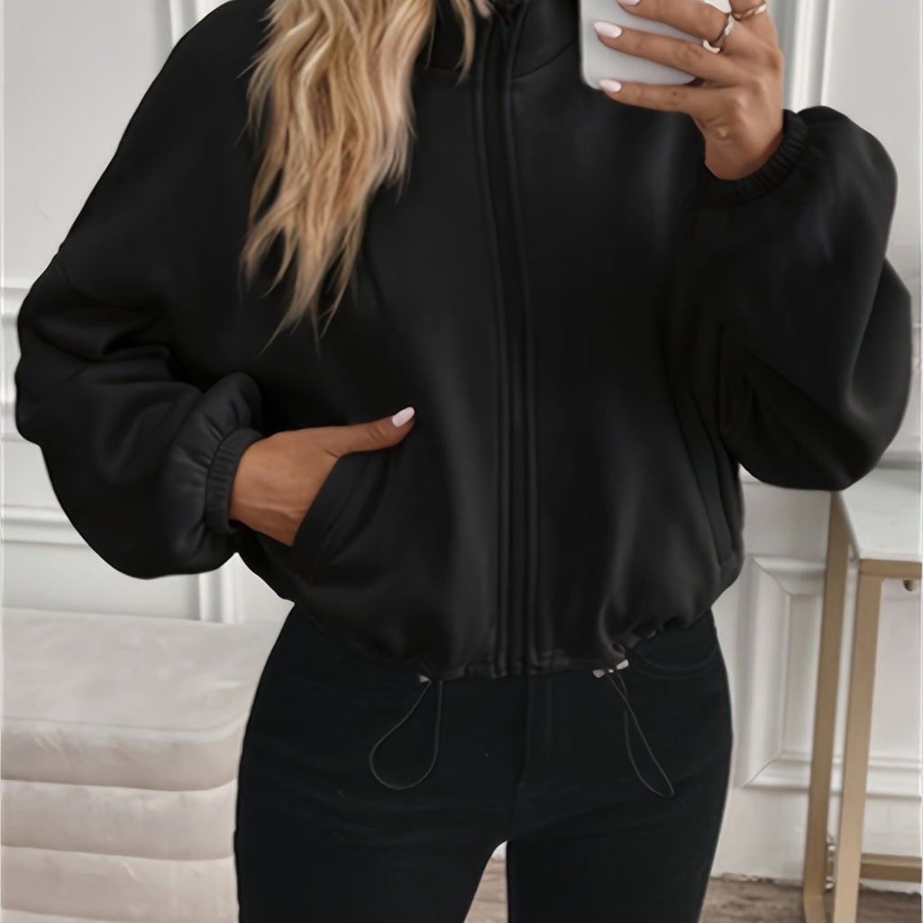 Women'S Casual Jacket with Long Sleeves, Featuring a Zipper And Drawstring, Stylish Attire for The Fall And Winter Seasons