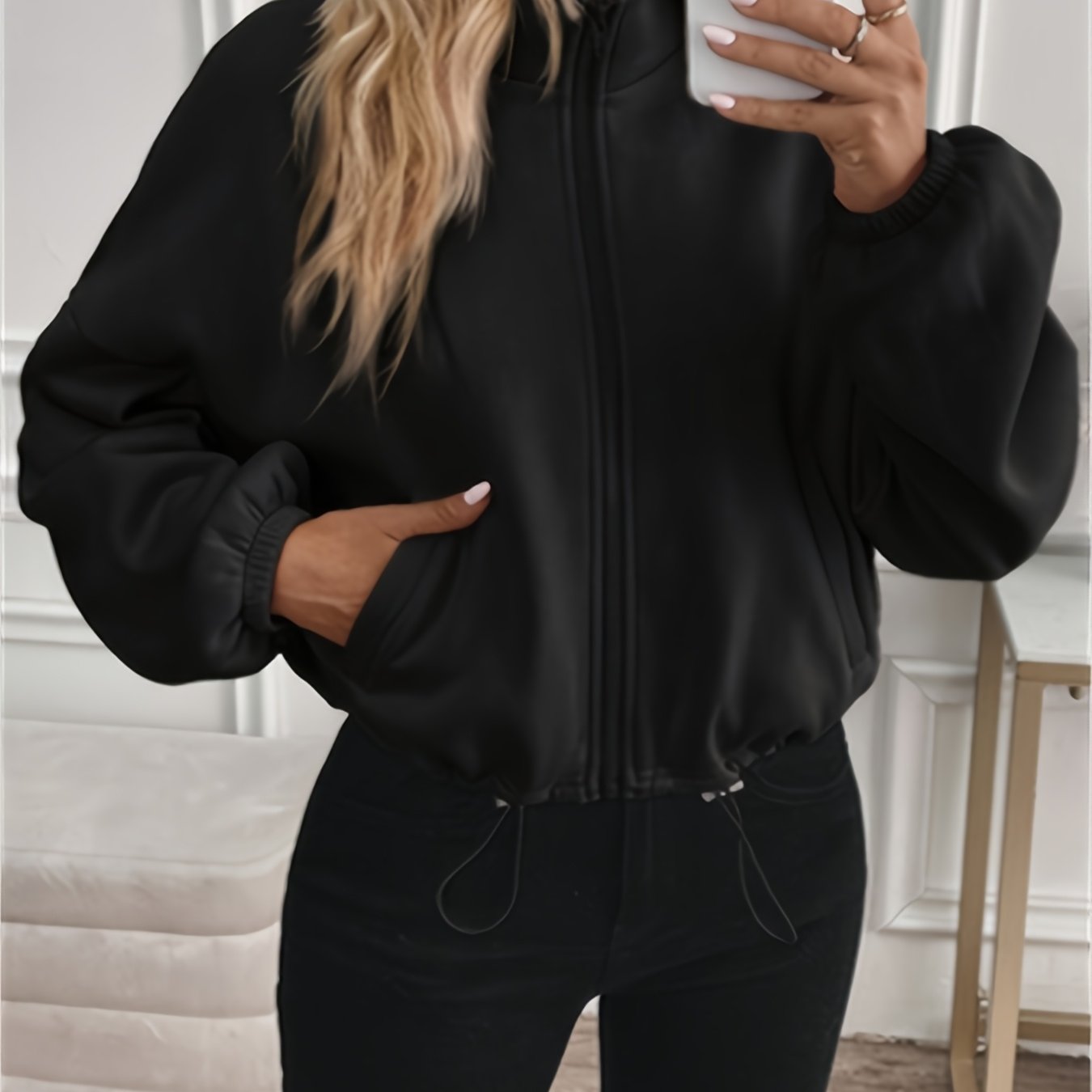 Women'S Casual Jacket with Long Sleeves, Featuring a Zipper And Drawstring, Stylish Attire for The Fall And Winter Seasons