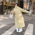 Women'S Cream-Yellow Hooded White duck down Jacket - Thickened Winter Coat with Full-Zip Closure, Long Length & Elegant Casual Style, Premium Quality Duck Down Insulation for Cold Weather