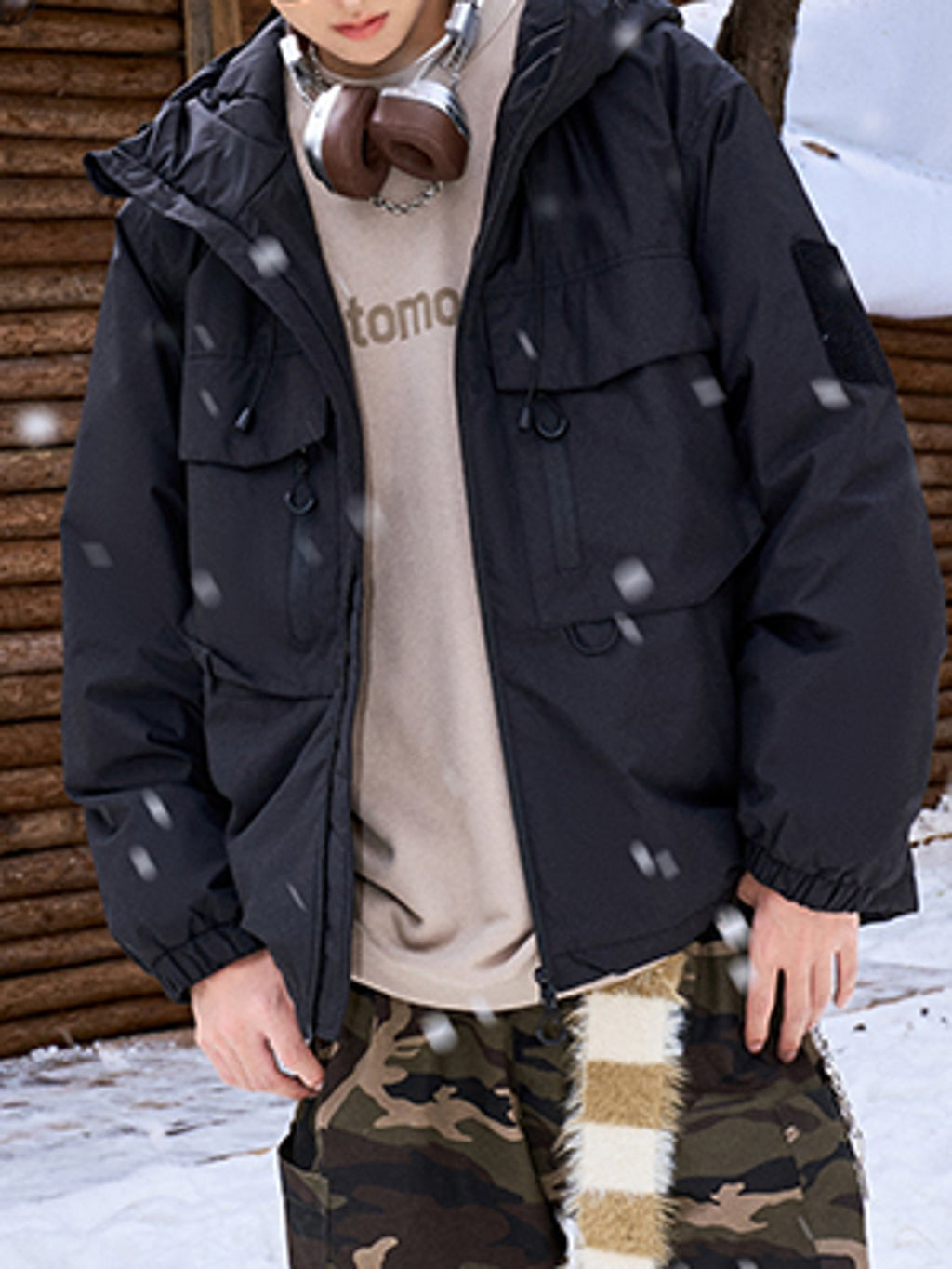 Winter Warmth-Resistant Thickened Hooded Coat with Full-Zip Front, Loose Fit Casual Outerwear, Cold Weather