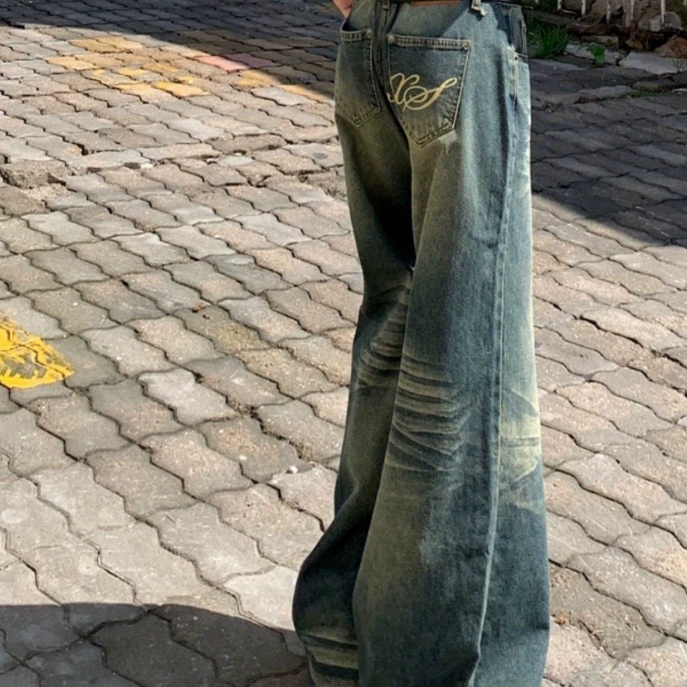 American Retro Hot Jeans Women, Spring and Autumn New High Street Low Waist Distressed Loose Wide-Leg Floor-Length Pants Trendy