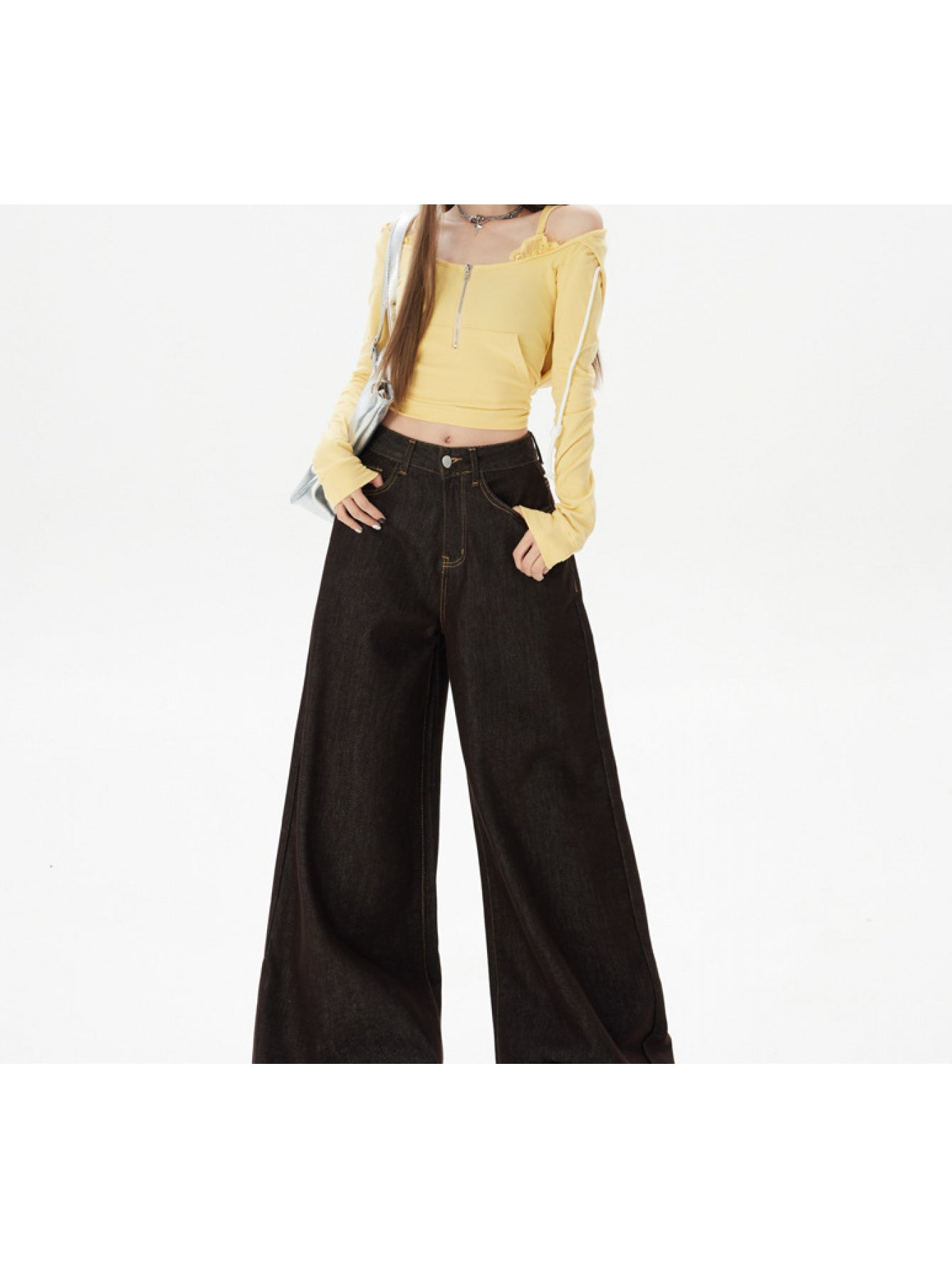 High-waisted, Lazy,, Straight-leg, Loose, Wide-leg Jeans