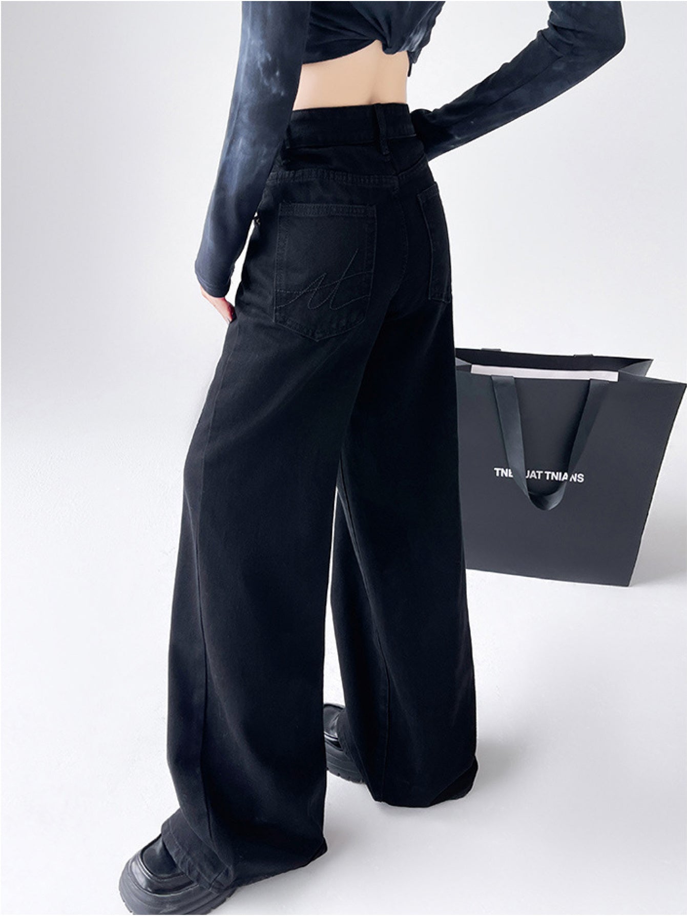 Loose High-waisted Draped Lazy Straight-leg Jeans for Women