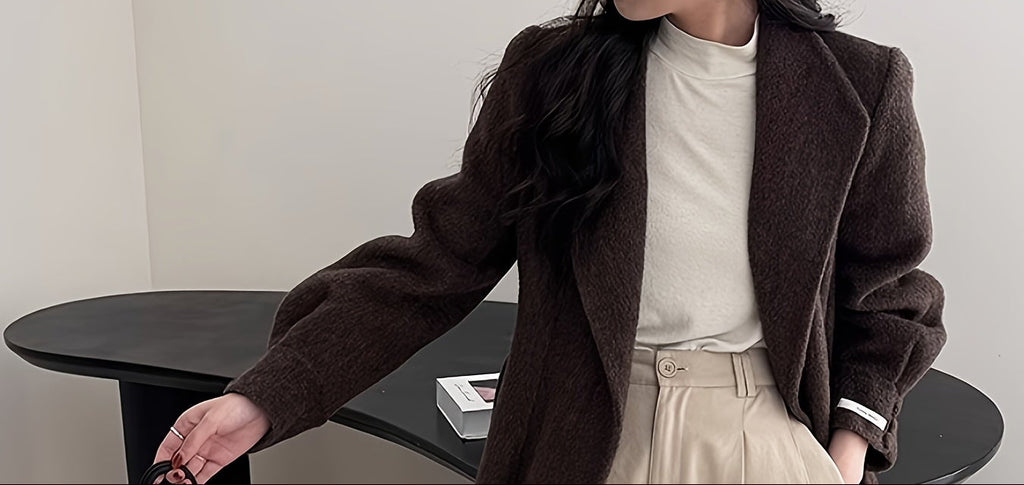 Women's Wool Coat, Elegant Solid Color, Button Details, Versatile Commuter Style, Autumn-Winter, Ideal Gift for Women and Christmas