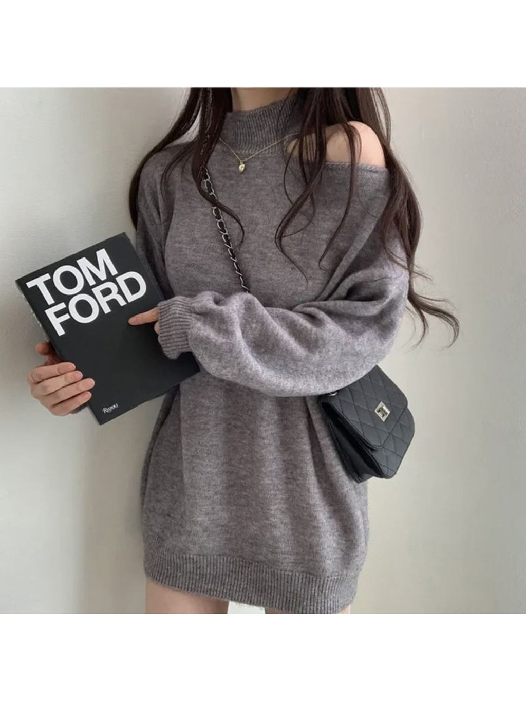European & American Style 2026 Fall\Winter Off-Shoulder Turretneck Sweater - Hollow-Out Shoulder Design, Loose Fit Blouse, Medium-Stretch Casual Winter Sweaters for Layering