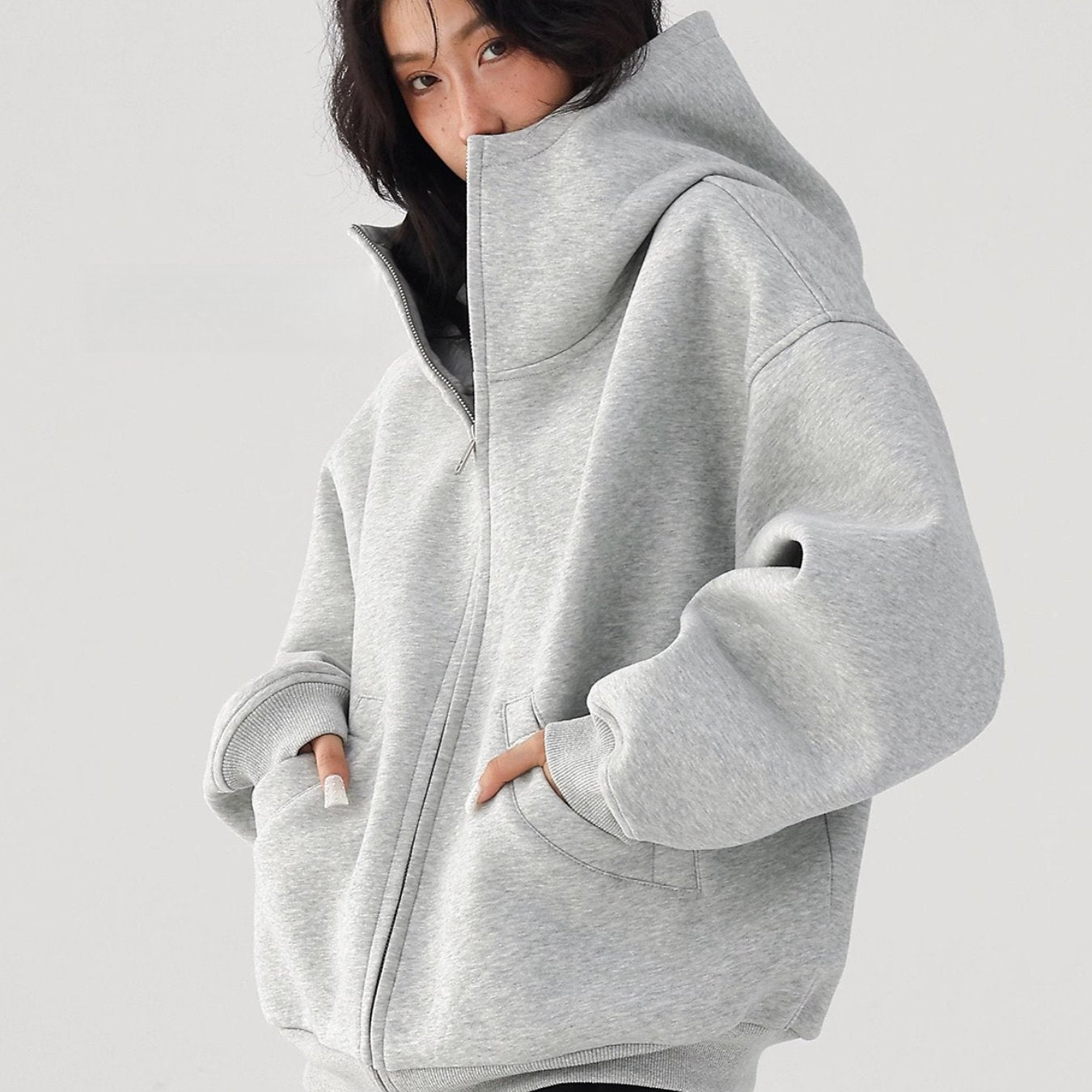 Women'S Heavyweight Hooded Cardigan Sweater Jacket - Full-Zip Winter Coat with Full-Length Zipper, Thickened Warm Insulation, Casual Elegant Outerwear for Fall & Winter