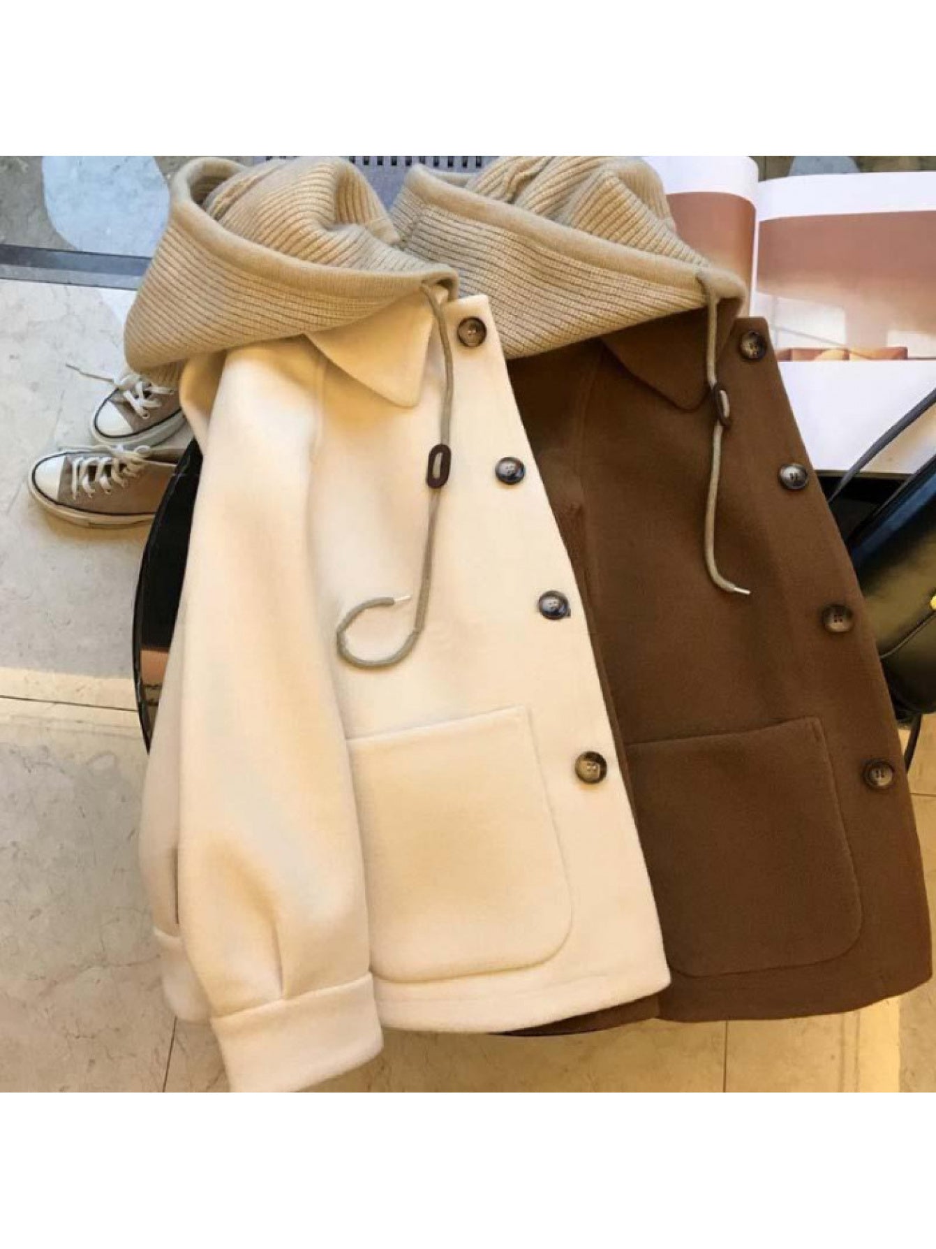 New Autumn And Winter Coat for Women, Designed with a Hood And a Faux Two-Piece Thick Top