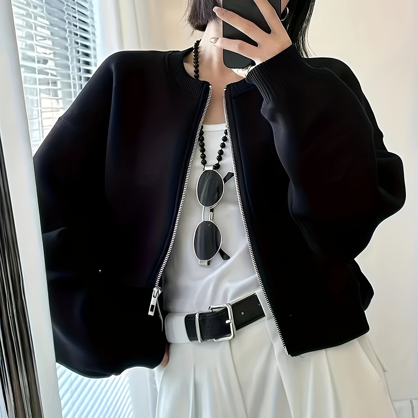 Black Women'S Fleece Zip-Up Hoodie Jacket with a Small Stand Collar, Suitable for Autumn And Winter, Perfect for Casual