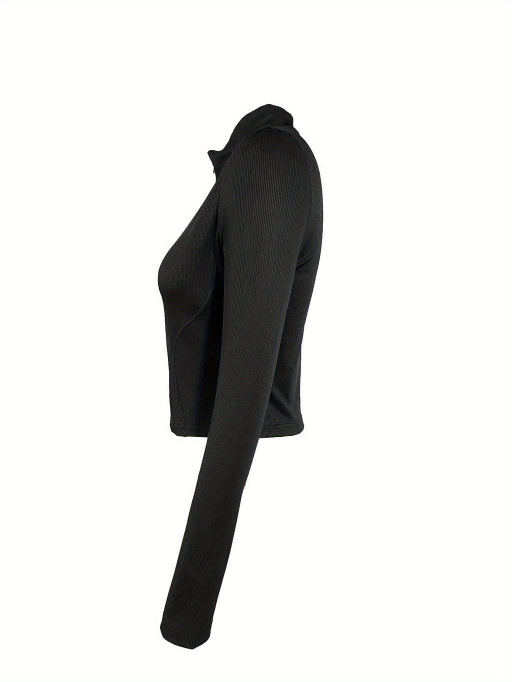 Solid-color Ribbed Stand-up Collar Zipper Jacket for Women In Autumn And Winter