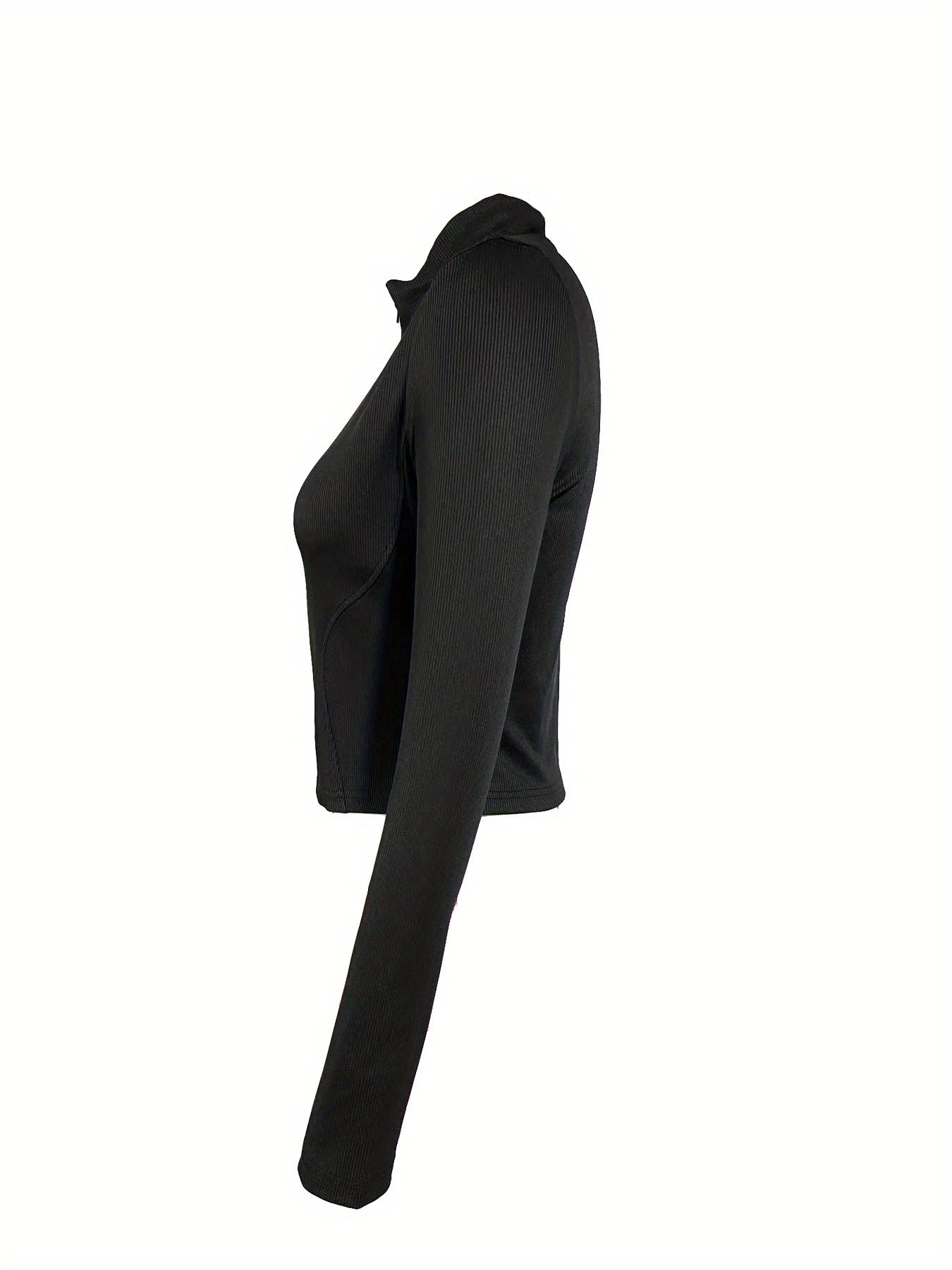 Solid-color Ribbed Stand-up Collar Zipper Jacket for Women In Autumn And Winter