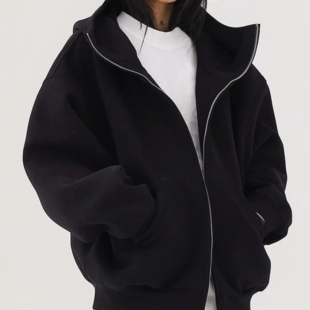 Women'S Heavyweight Hooded Cardigan Sweater Jacket - Full-Zip Winter Coat with Full-Length Zipper, Thickened Warm Insulation, Casual Elegant Outerwear for Fall & Winter