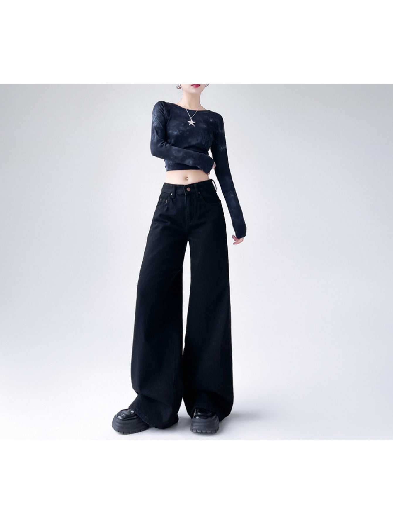 Loose High-waisted Draped Lazy Straight-leg Jeans for Women