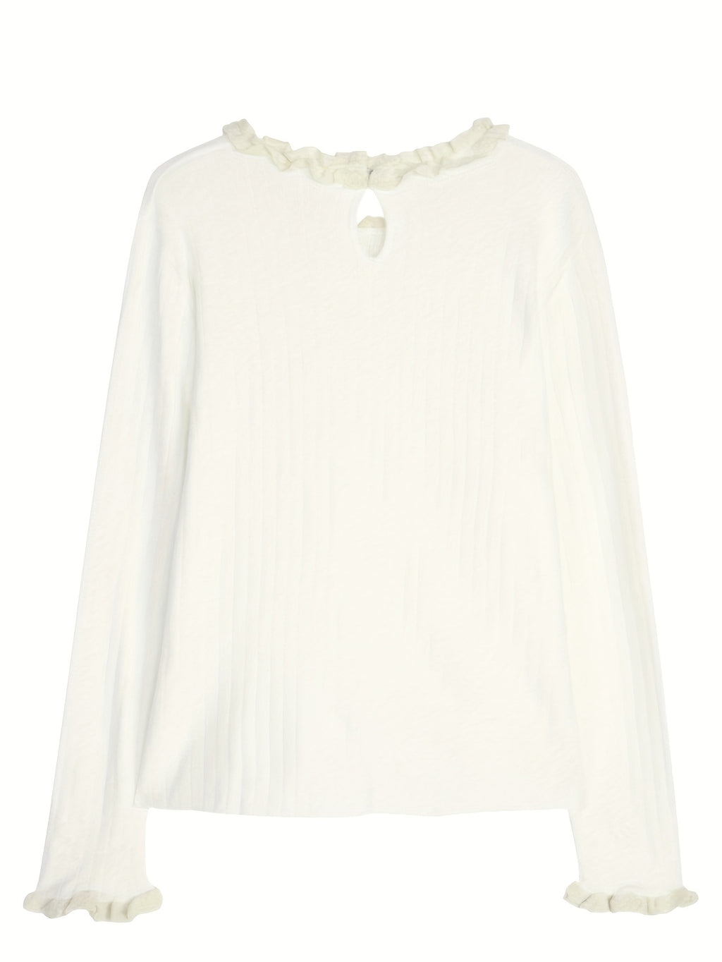 Solid Color Ruffle Neckline Top, Sweet Cute Lace Sweater, Fashionable Versatile Women's Pullover for Autumn and Winter