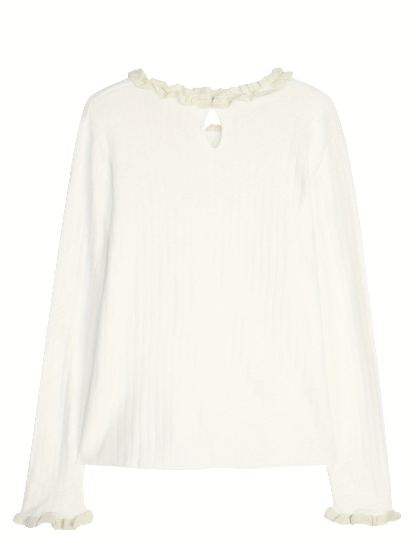 Solid Color Ruffle Neckline Top, Sweet Cute Lace Sweater, Fashionable Versatile Women's Pullover for Autumn and Winter