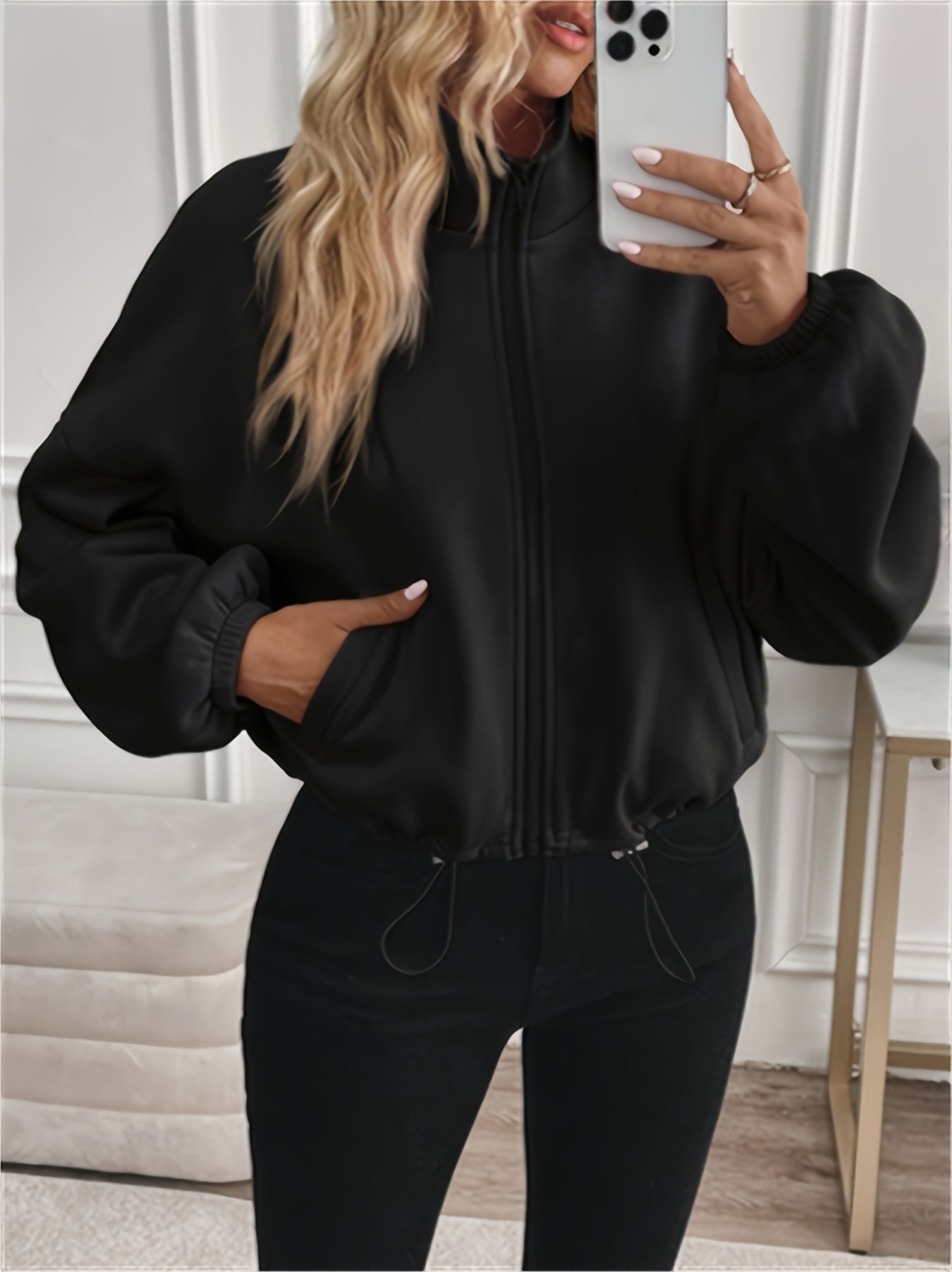 Women'S Casual Jacket with Long Sleeves, Featuring a Zipper And Drawstring, Stylish Attire for The Fall And Winter Seasons