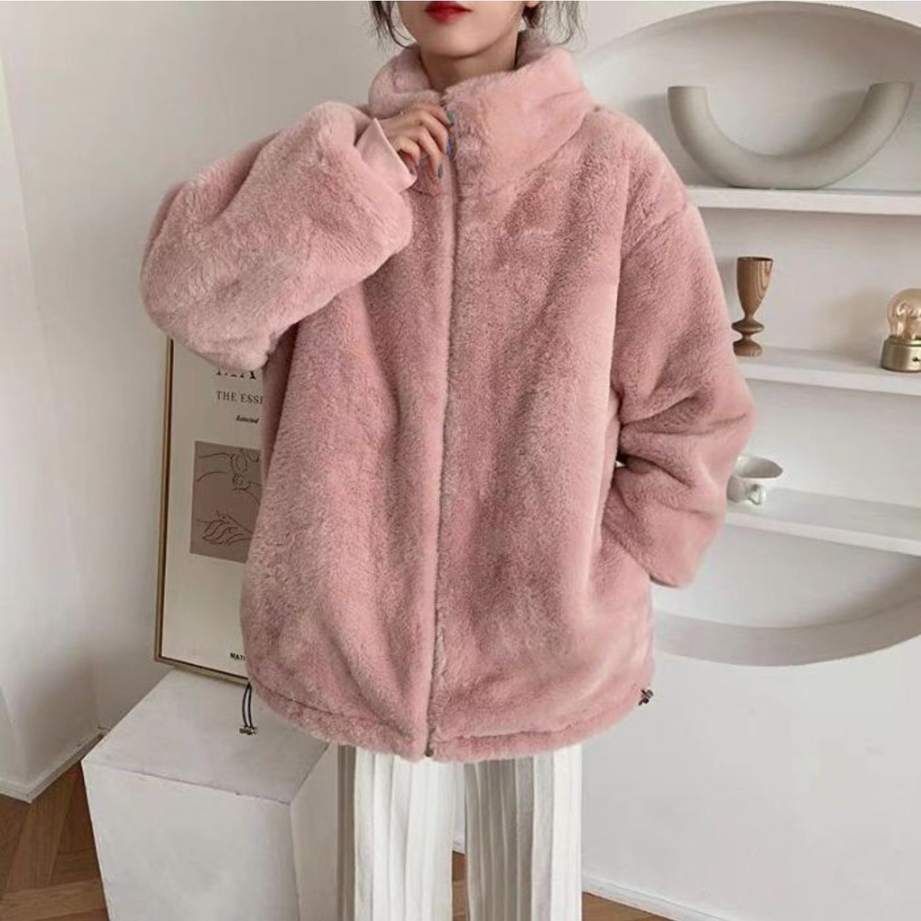 2025 Hot-selling American-style Imitation Lamb Fleece Lined Thickened Coat for Women, Loose -padded Jacket, Plush -padded Coat, Fleece Sweatshirt Jacket